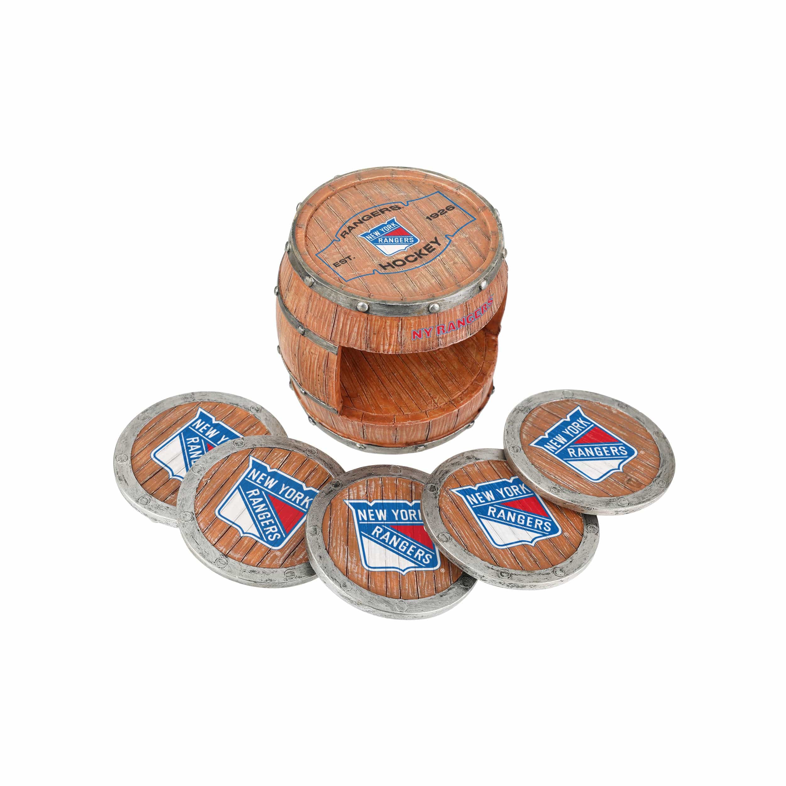 New York Rangers NHL 5 Pack Barrel Coaster Set - Image 3