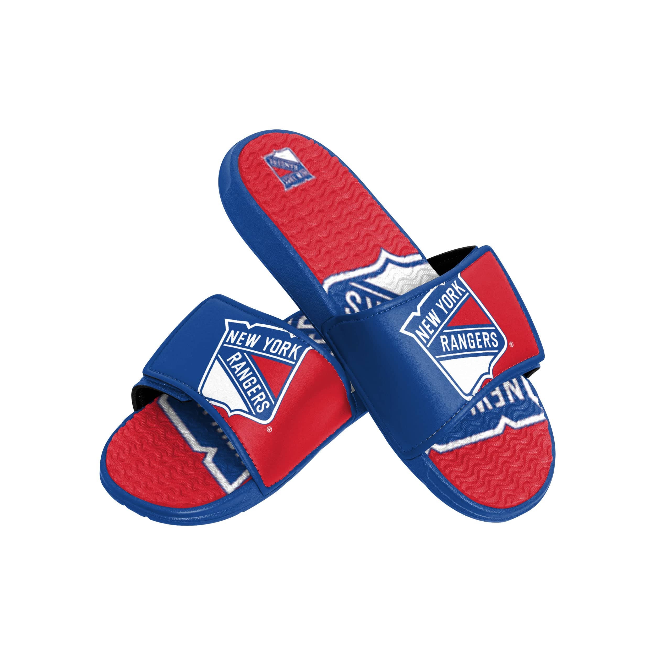New York Rangers NHL Mens Colorblock Big Logo Gel Slides