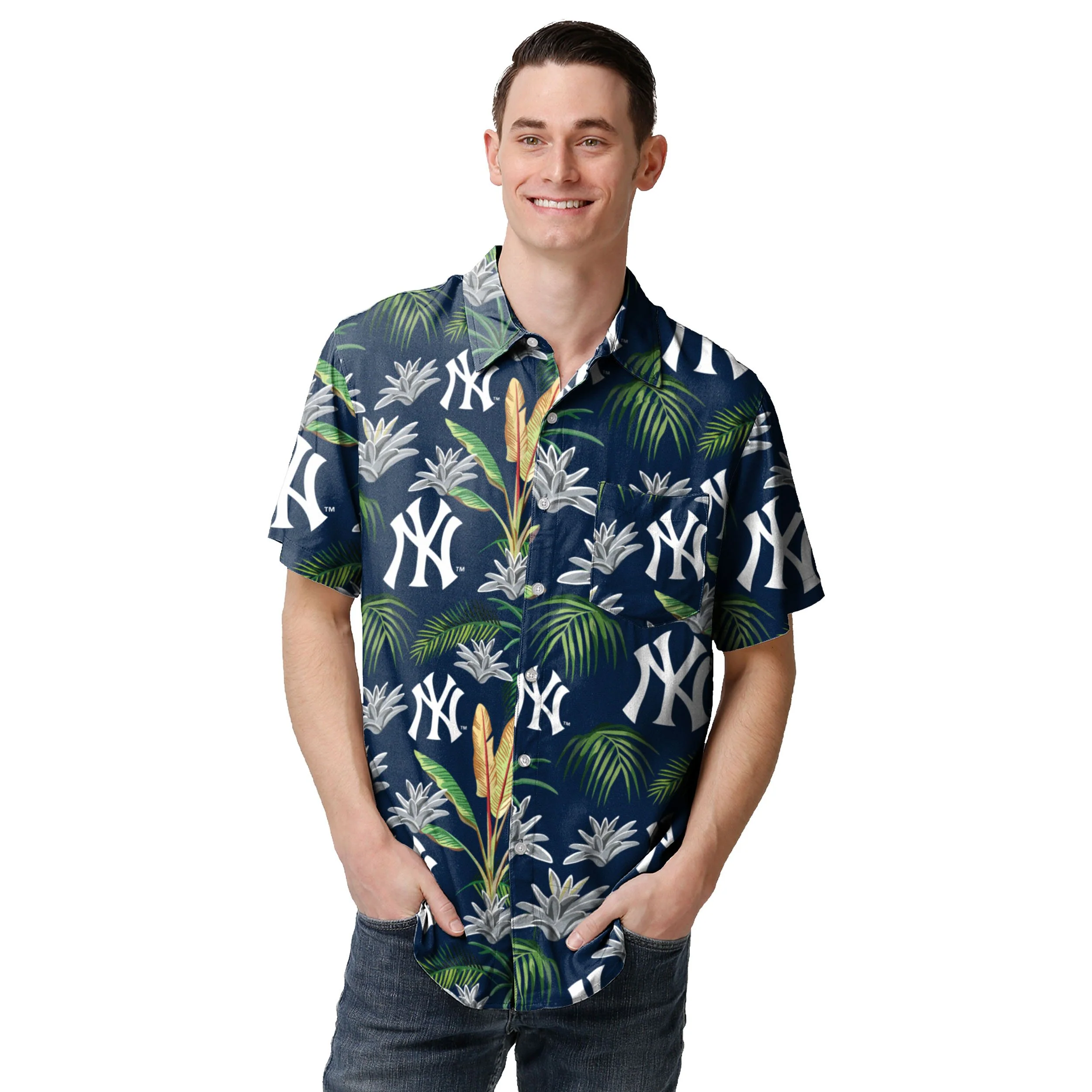 New York Yankees MLB Mens Victory Vacay Button Up Shirt - Image 2