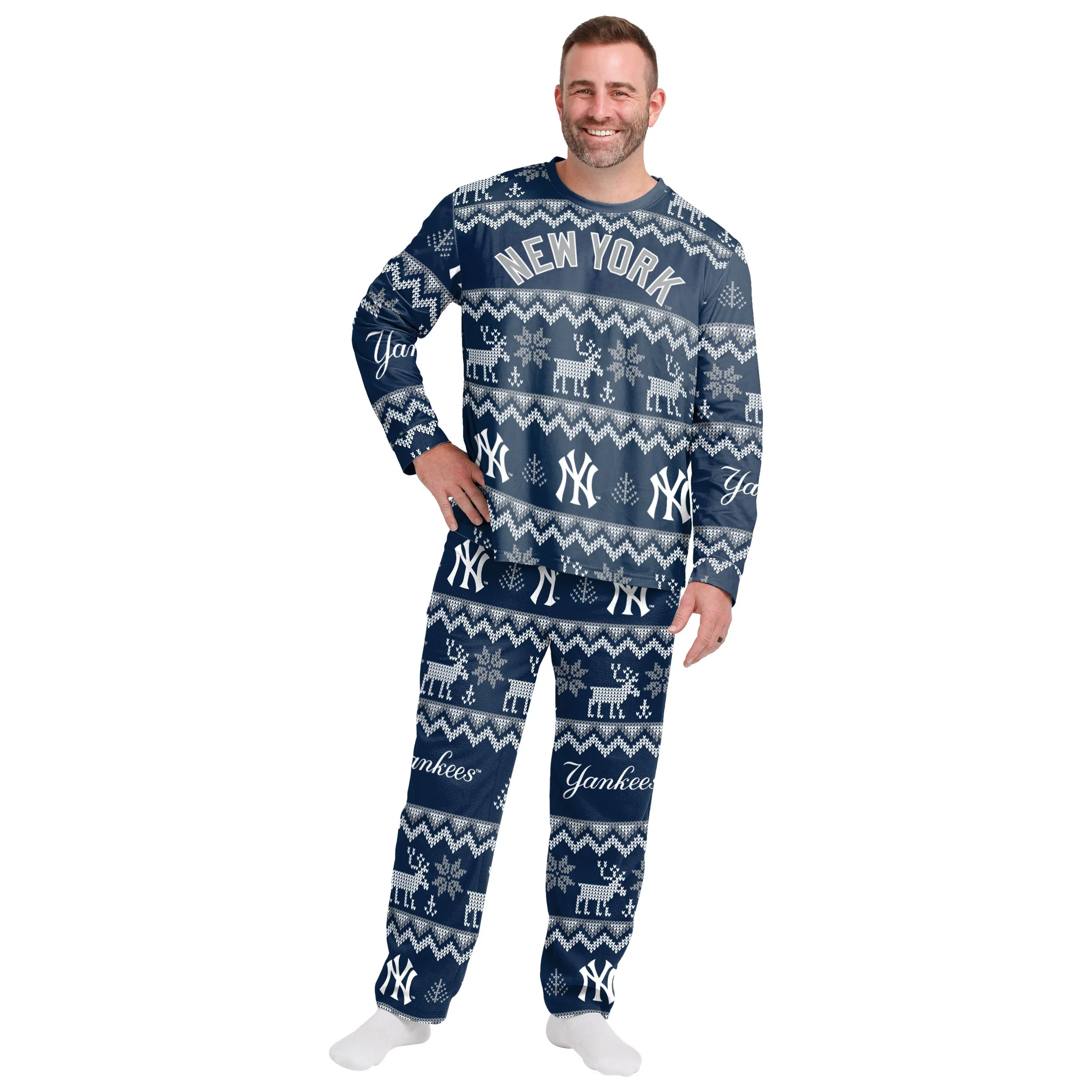 New York Yankees MLB Ugly Pattern Family Holiday Pajamas - Image 6