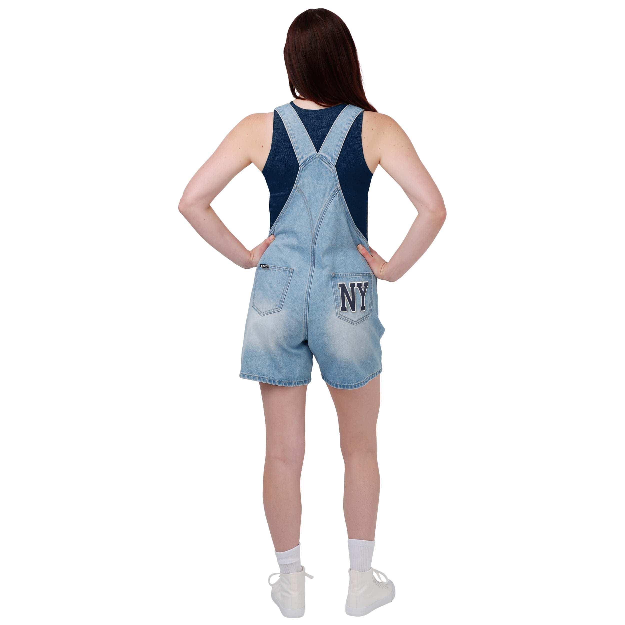 New York Yankees MLB Womens Big Logo Denim Bib Shortalls - Image 2