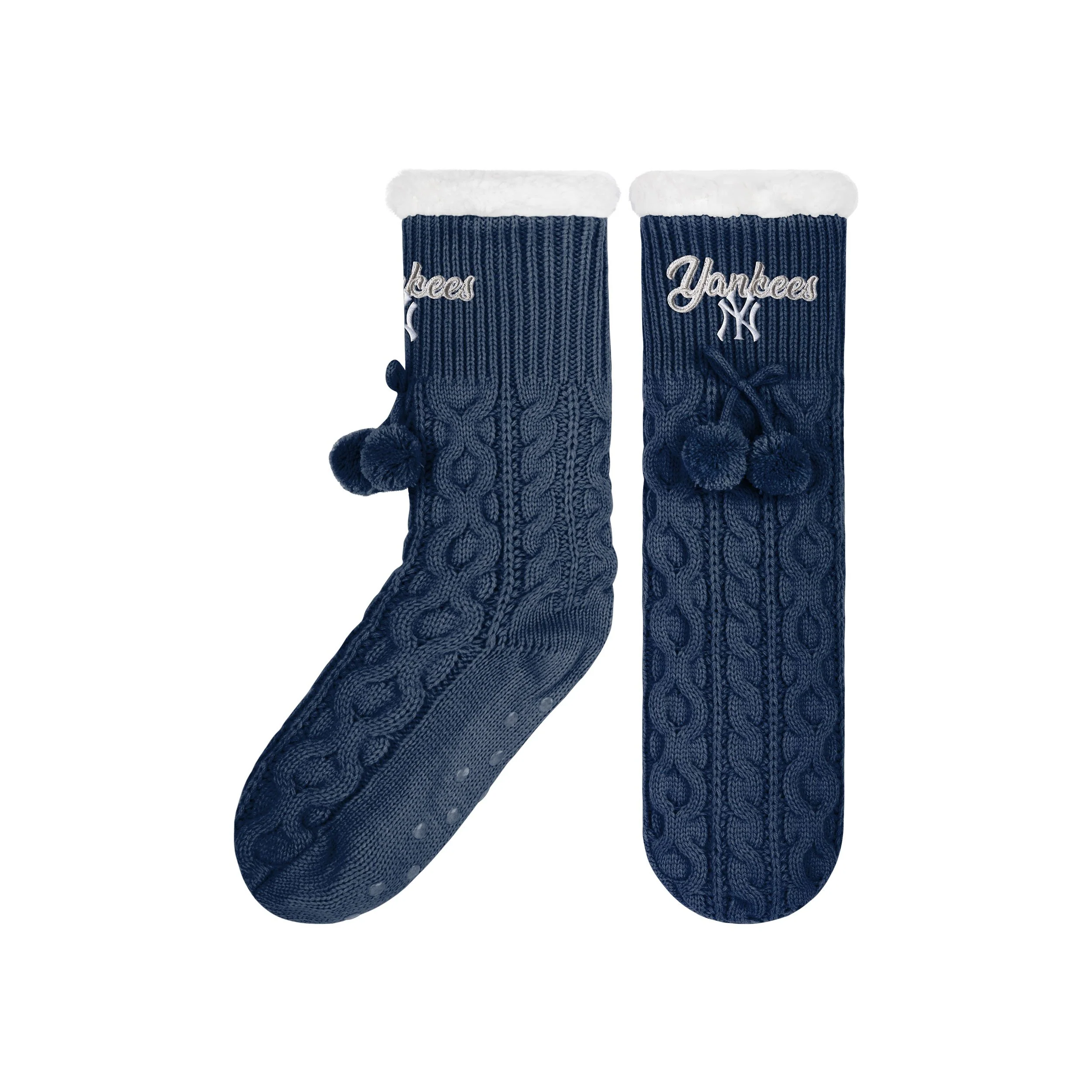 New York Yankees MLB Womens Cable Knit Footy Slipper Socks