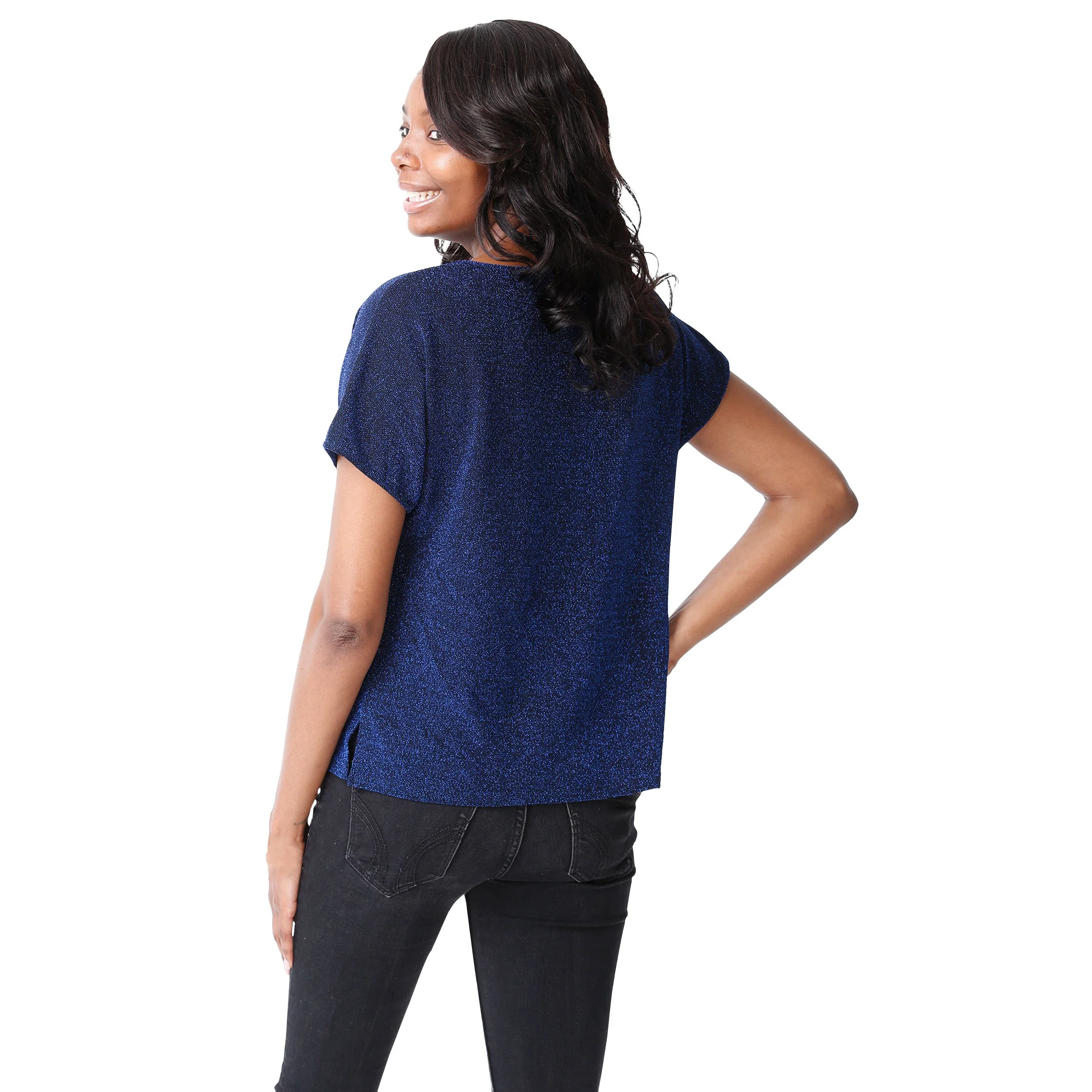 New York Yankees MLB Womens Gametime Glitter V-Neck T-Shirt - Image 2