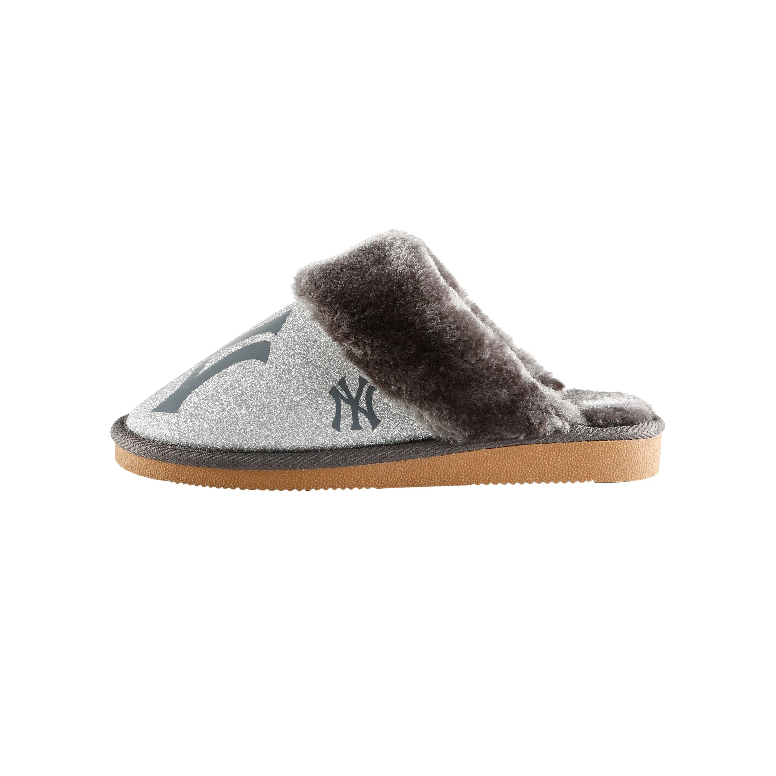 New York Yankees MLB Womens Glitter Open Back Fur Moccasin Slippers - Image 4