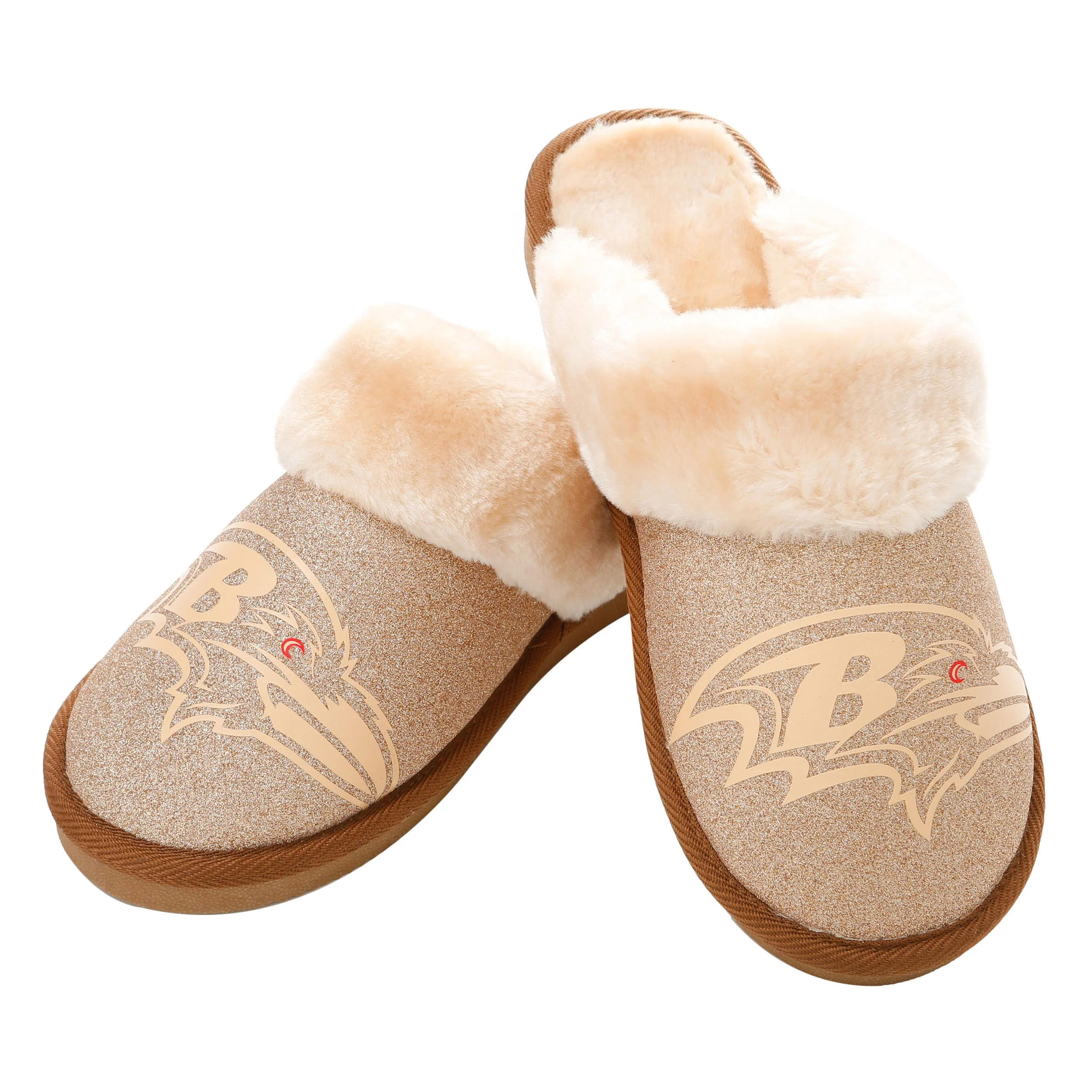 NFL Womens Glitter Open Back Fur Moccasin Slippers - Pick Your Team! - Image 3