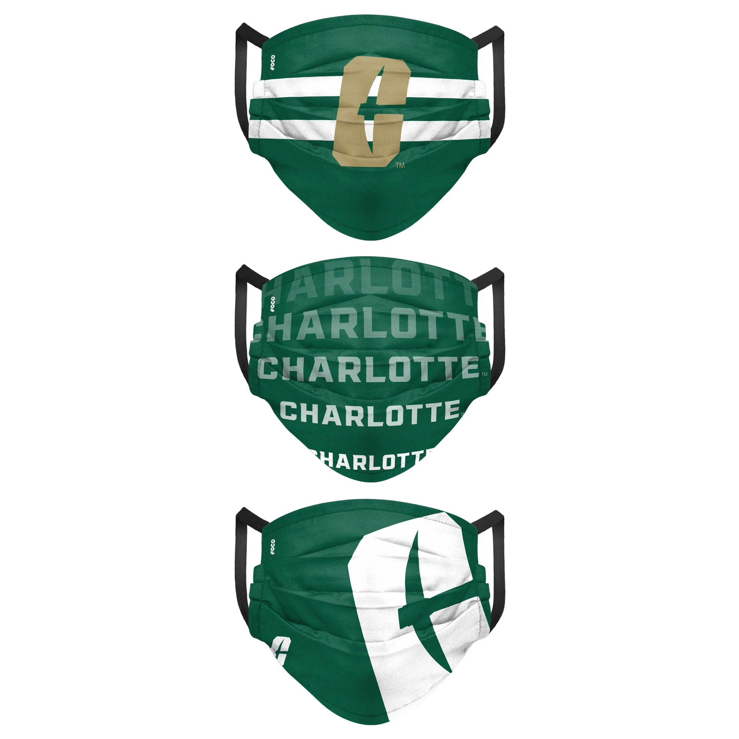 North Carolina Charlotte 49ers NCAA Mens Matchday 3 Pack Face Cover - Image 2