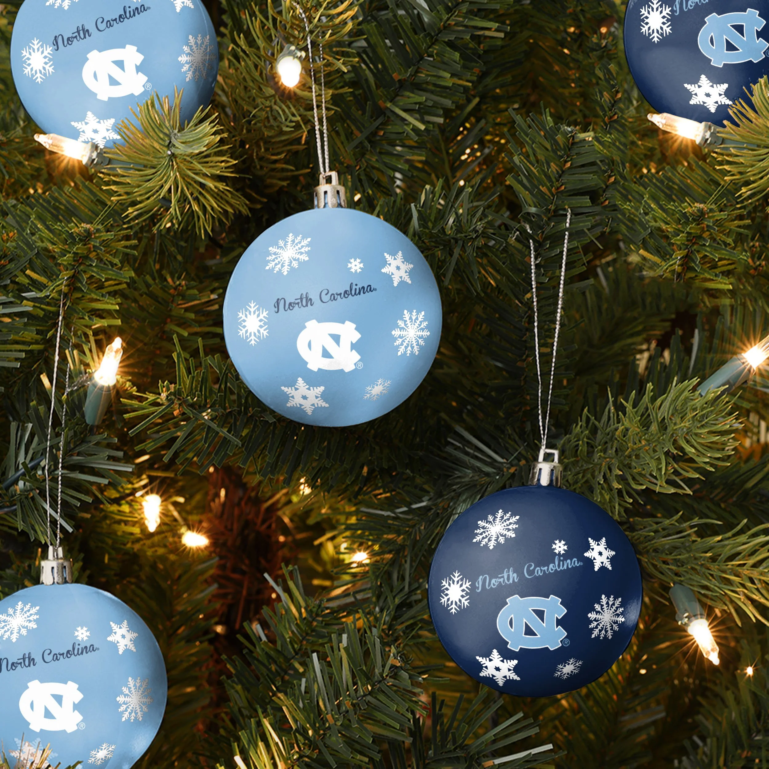 North Carolina Tar Heels NCAA 5 Pack Shatterproof Ball Ornament Set - Image 2
