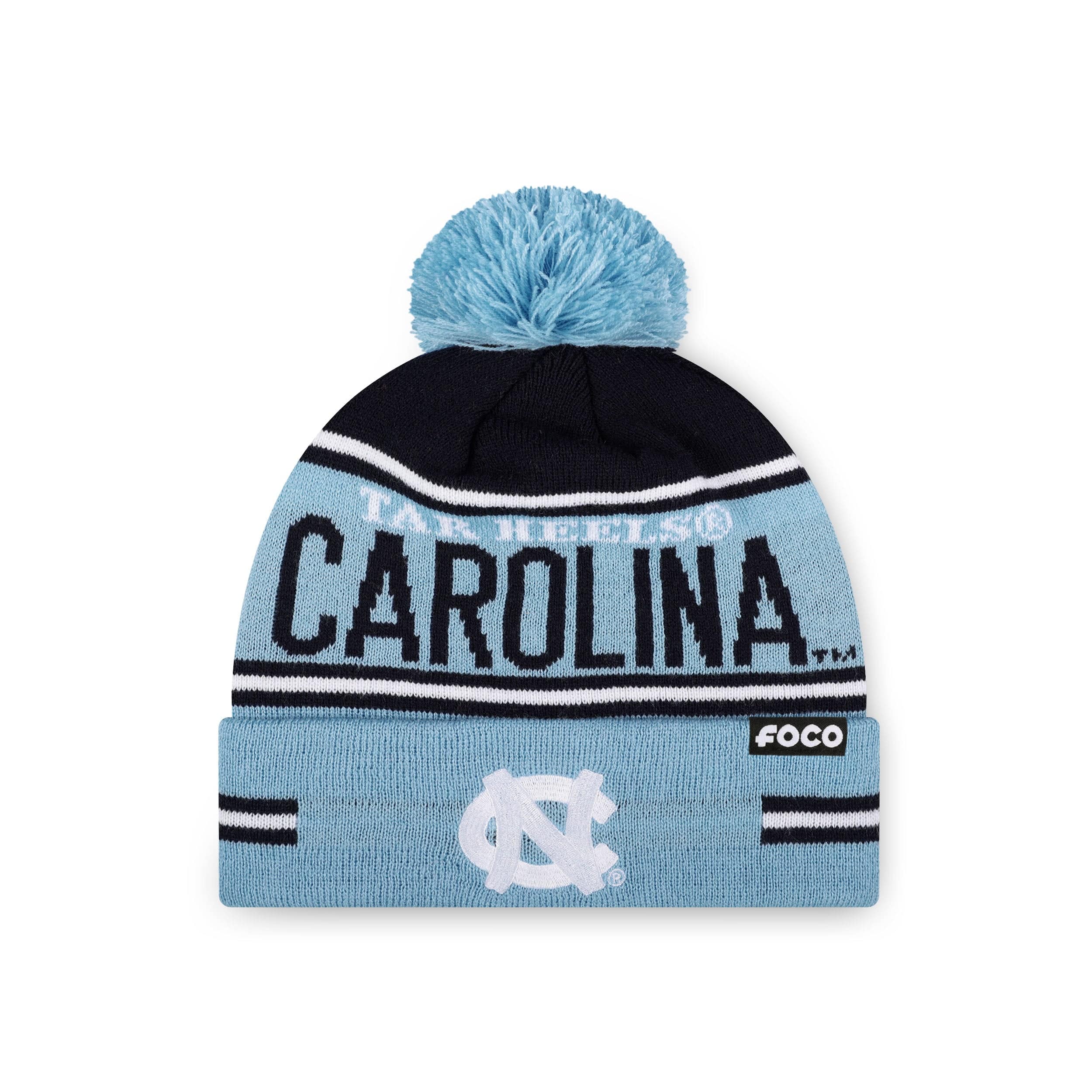 North Carolina Tar Heels NCAA Big Wordmark Stripe Pom Beanie
