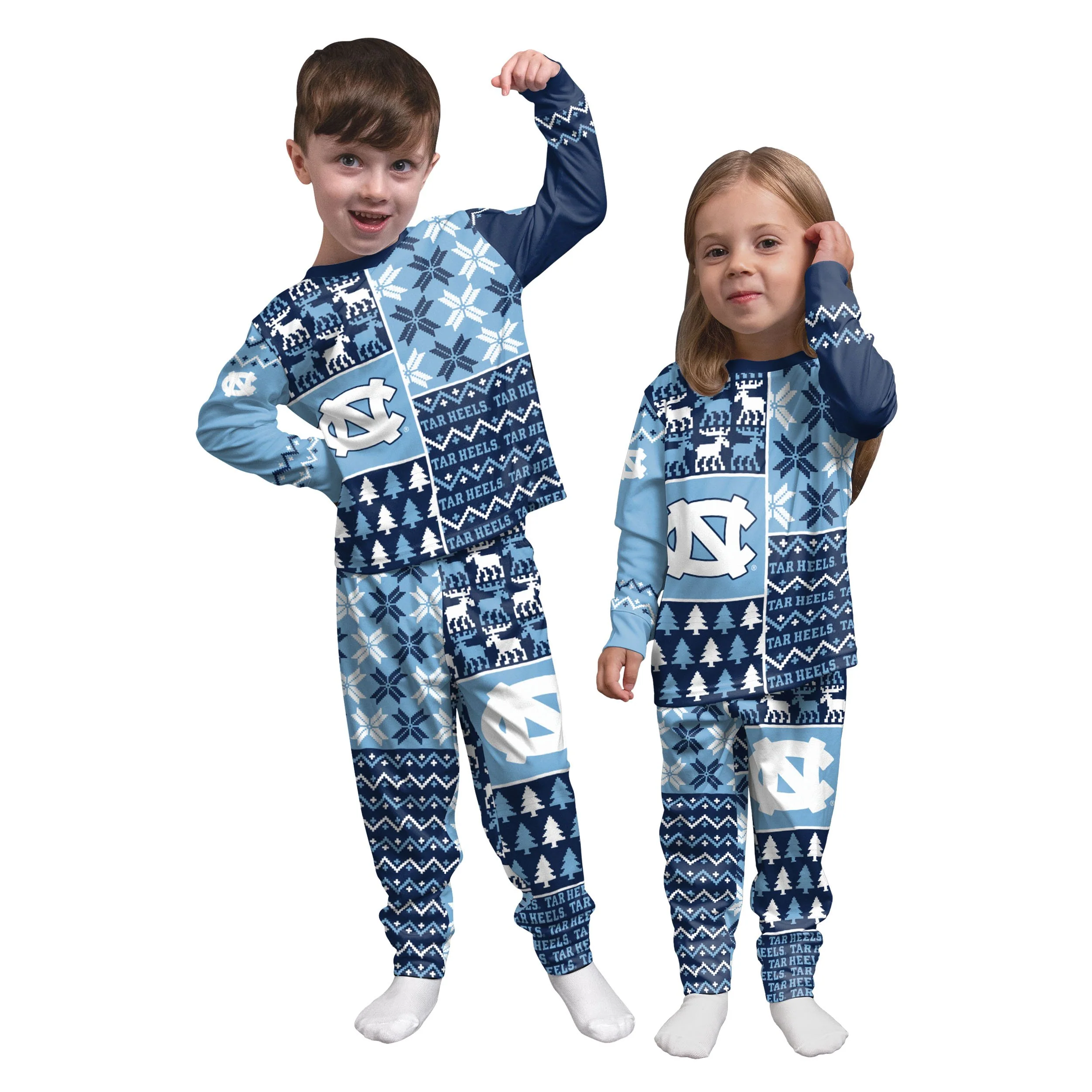 North Carolina Tar Heels NCAA Busy Block Family Holiday Pajamas - Image 3