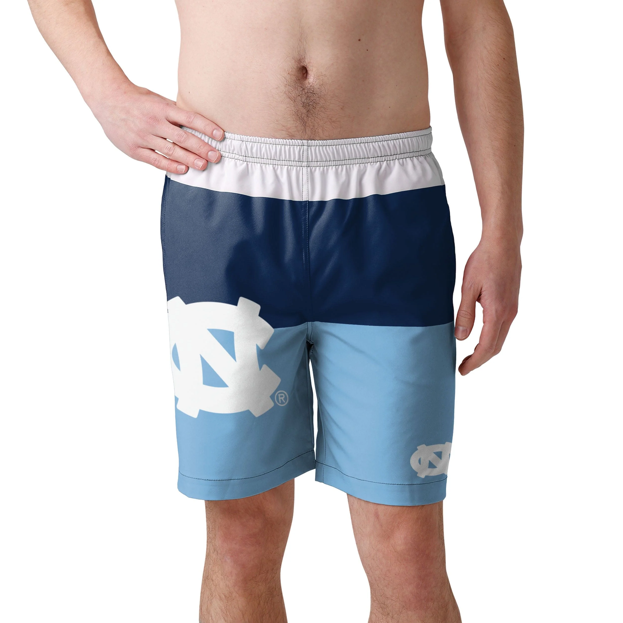North Carolina Tar Heels NCAA Mens 3 Stripe Big Logo Swimming Trunks - Image 2