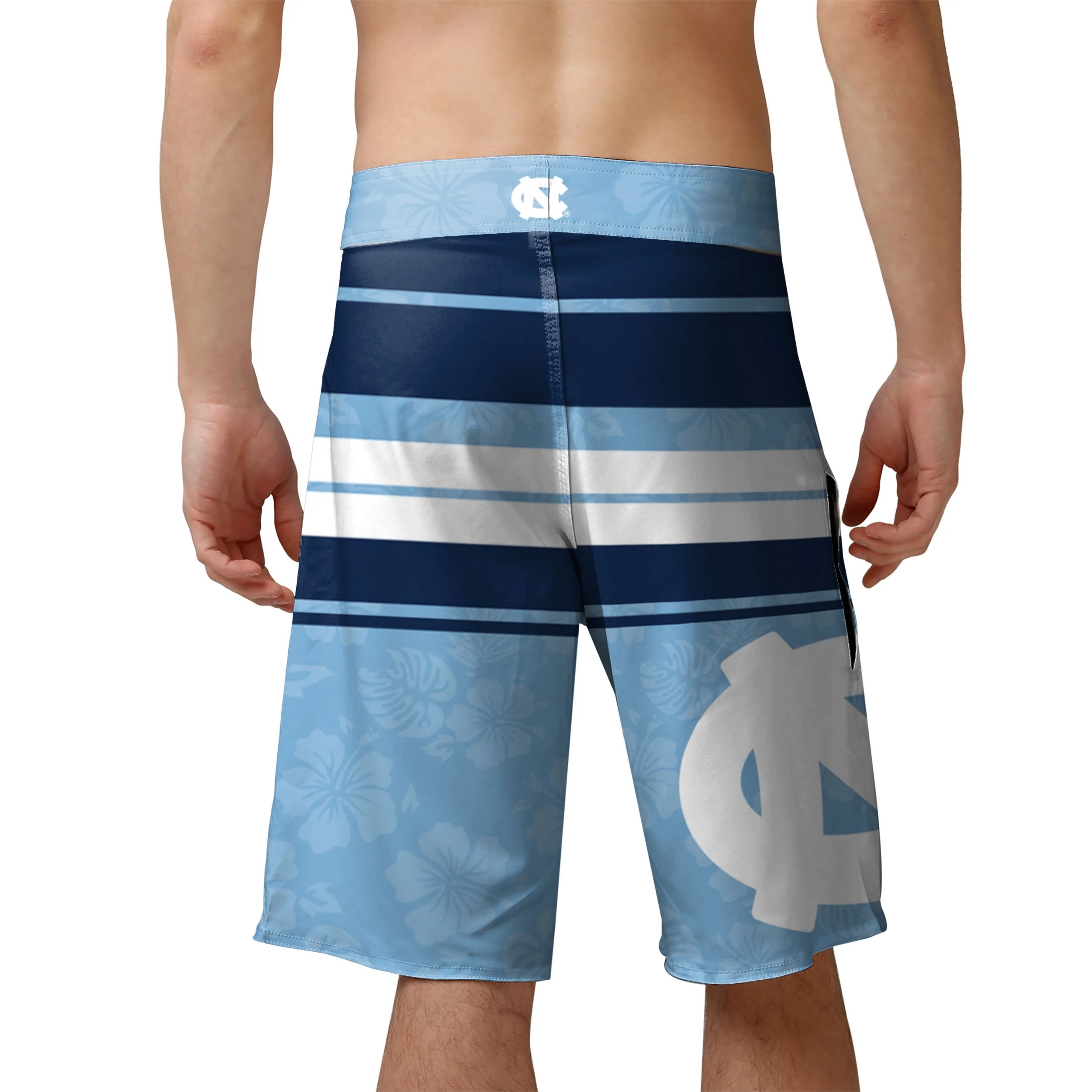 North Carolina Tar Heels NCAA Mens Hibiscus Boardwalk Stripe Boardshorts - Image 3