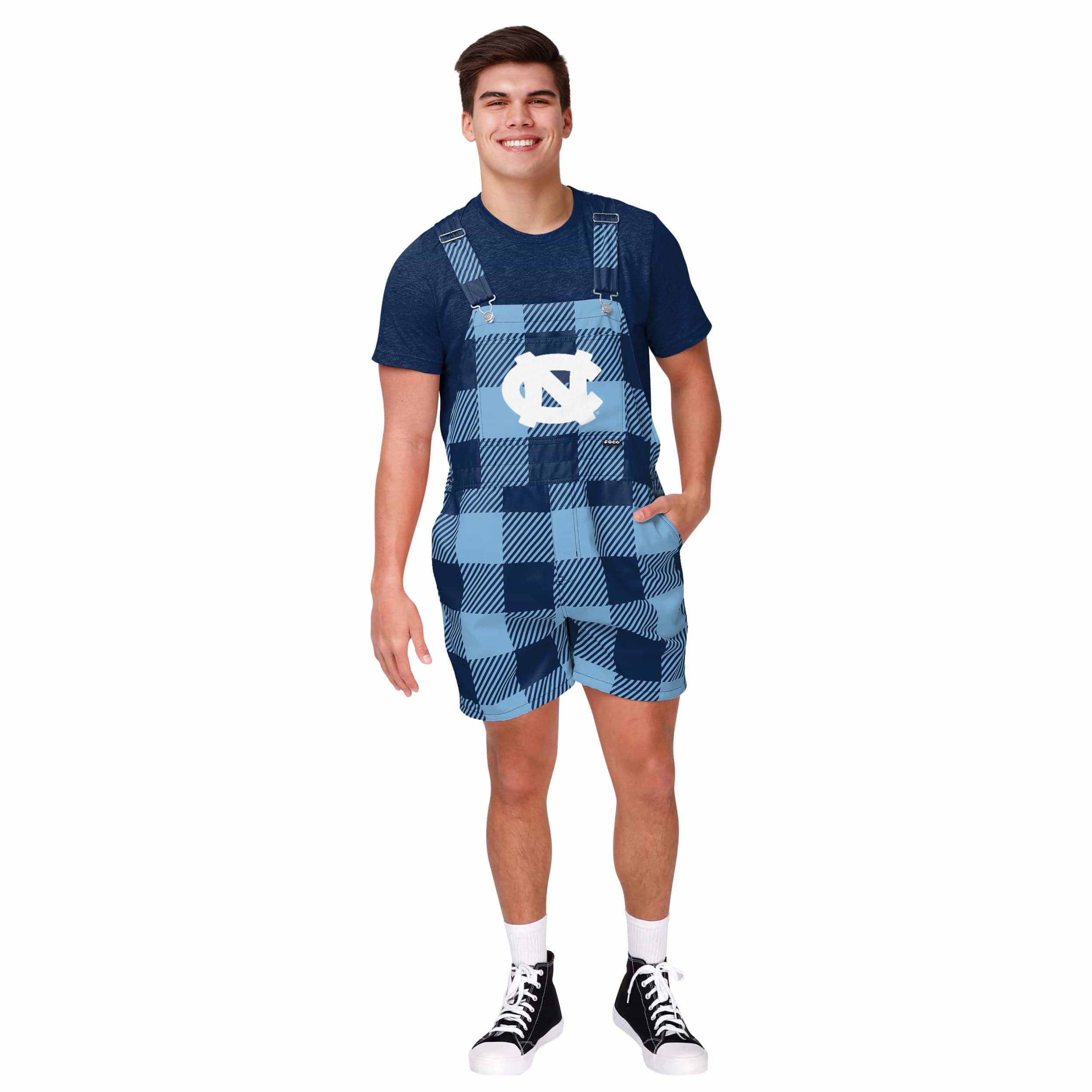 North Carolina Tar Heels NCAA Mens Plaid Bib Shortalls