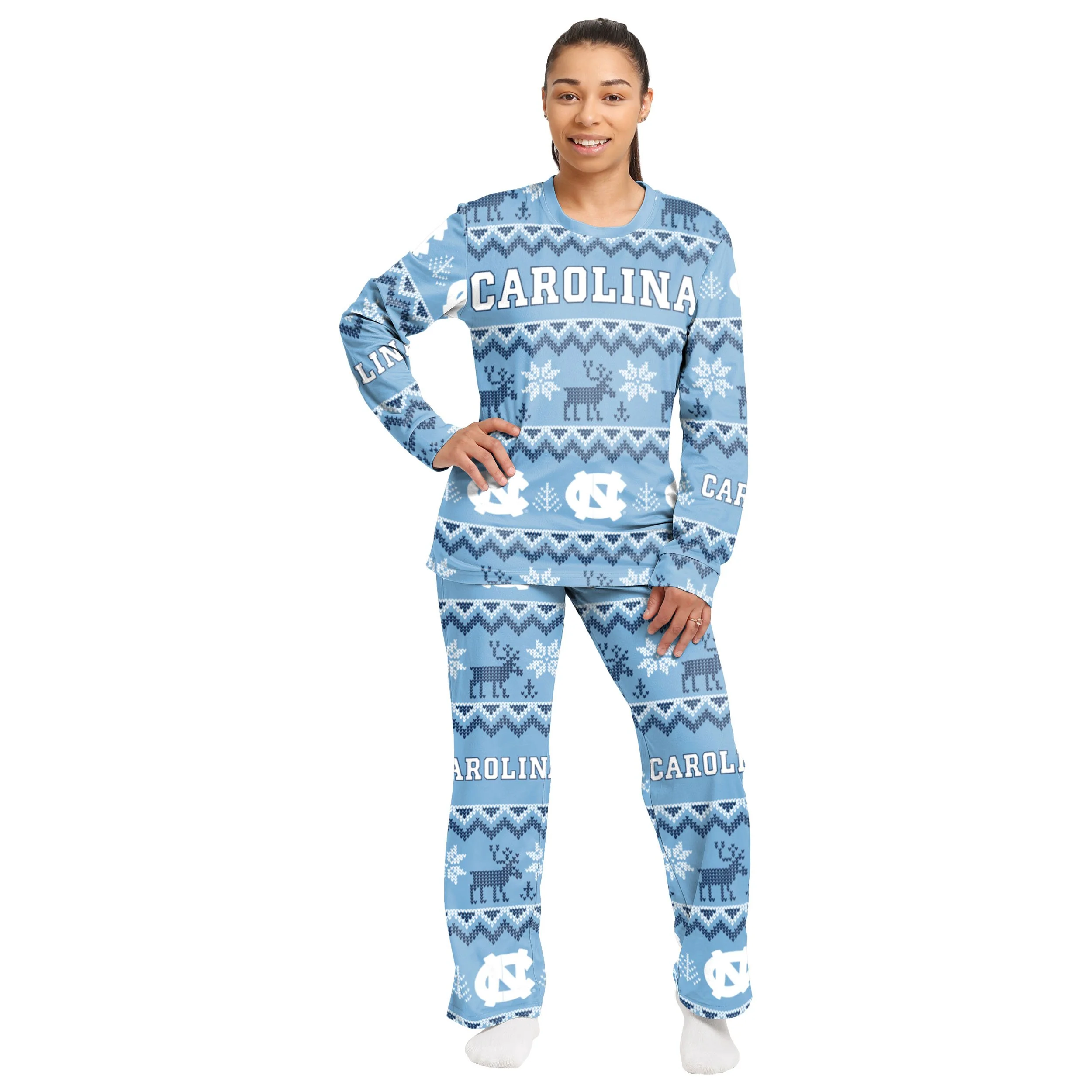 North Carolina Tar Heels NCAA Ugly Pattern Family Holiday Pajamas - Image 5