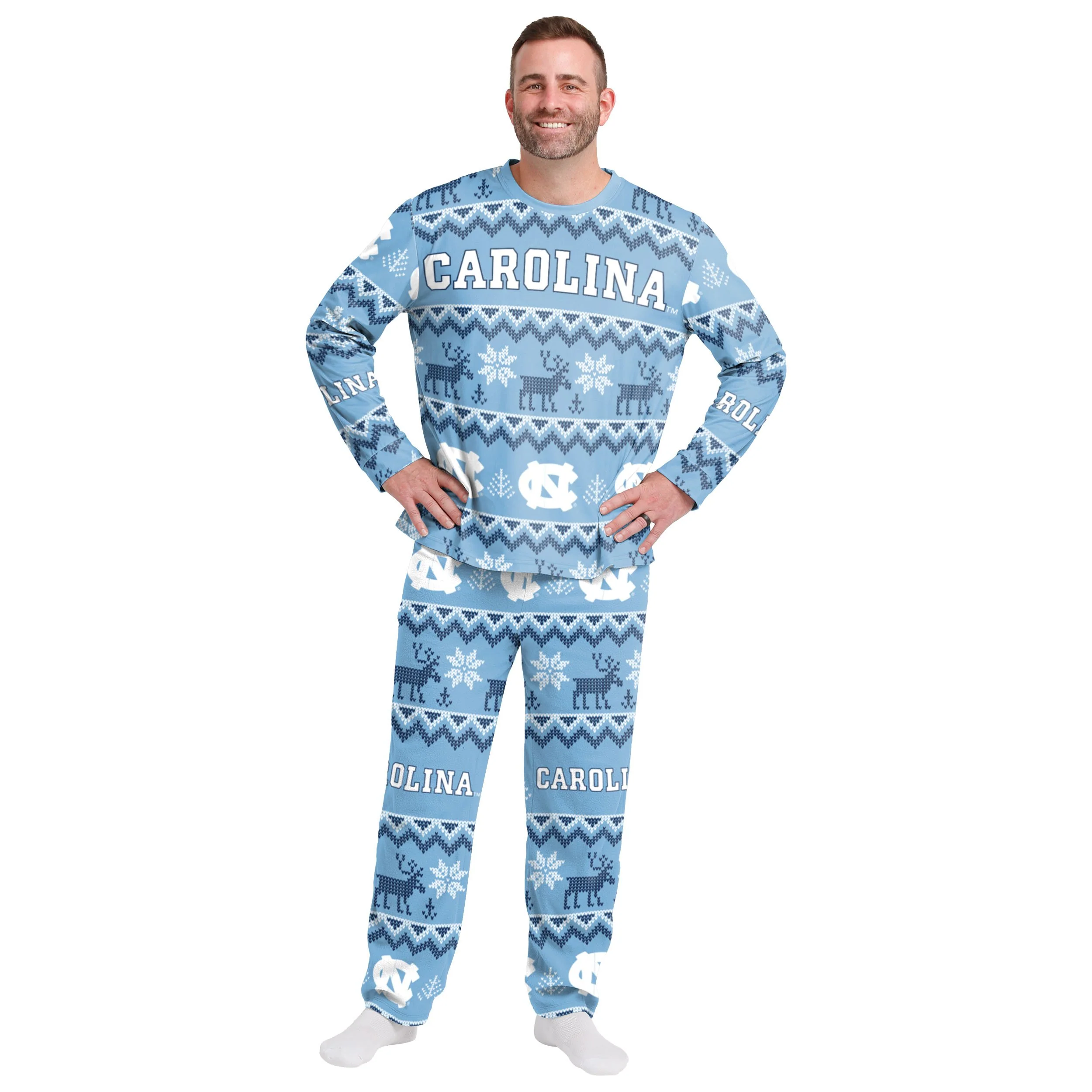 North Carolina Tar Heels NCAA Ugly Pattern Family Holiday Pajamas - Image 6