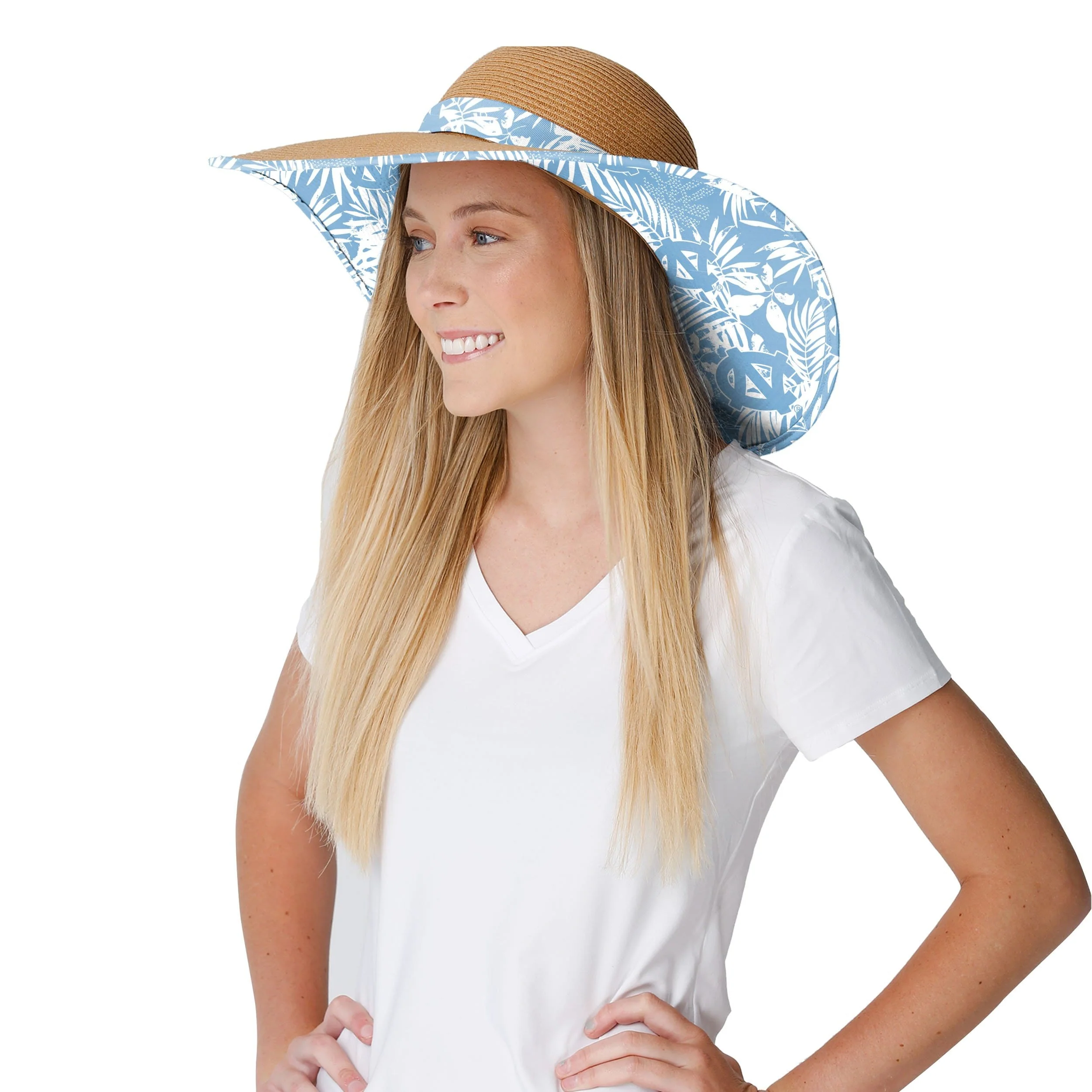 North Carolina Tar Heels NCAA Womens Floral Straw Hat - Image 3