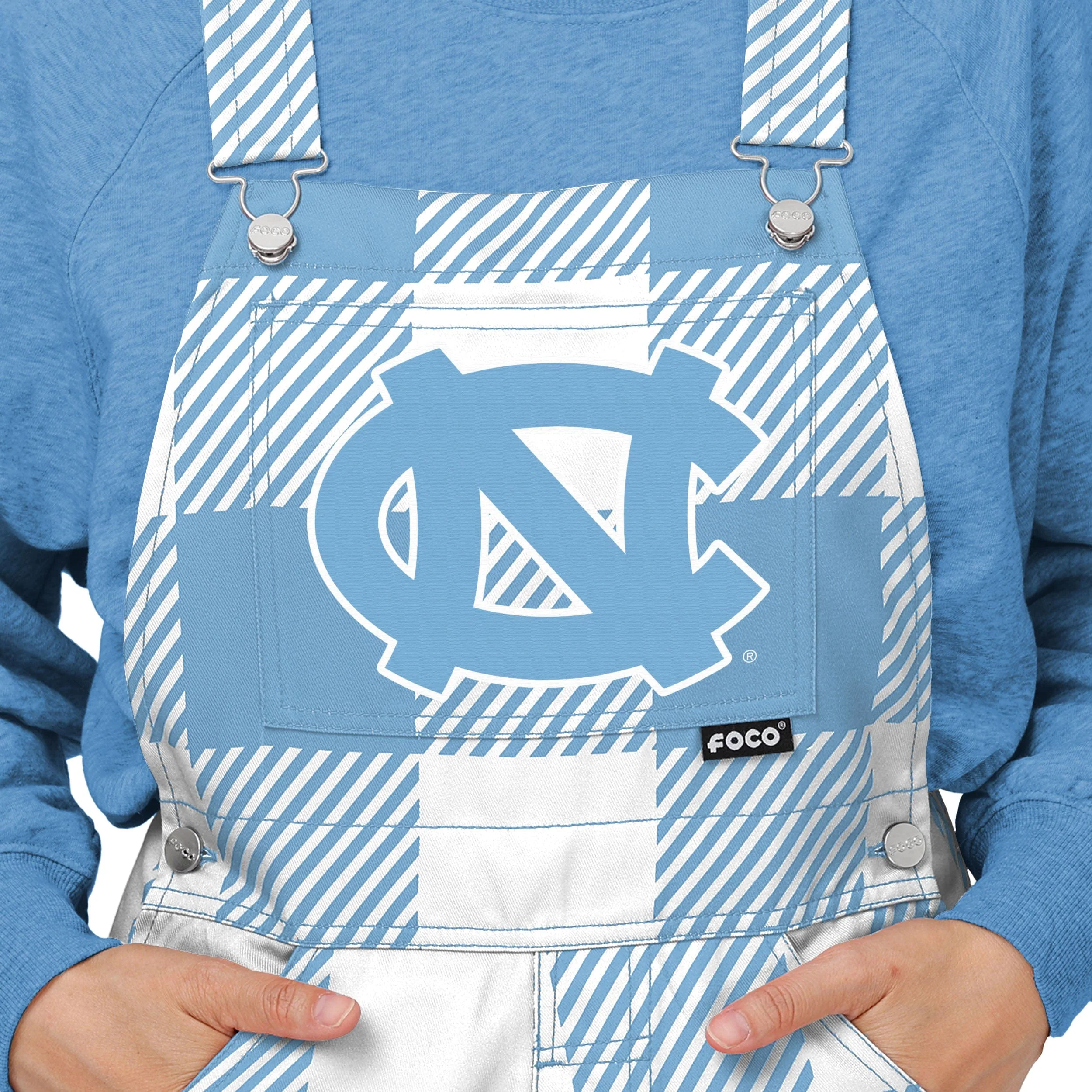 North Carolina Tar Heels NCAA Womens Plaid Bib Overalls - Image 4