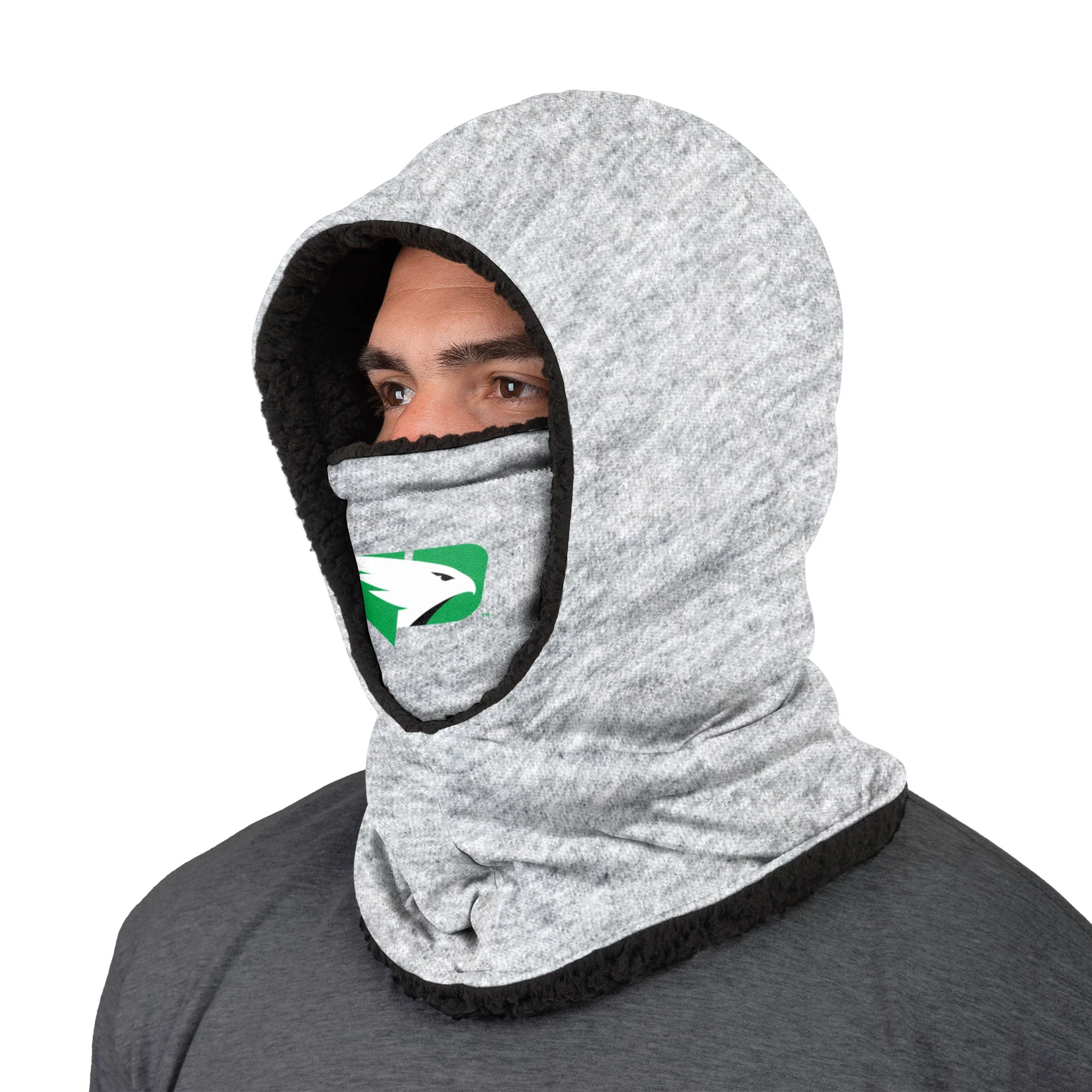North Dakota Fighting Hawks NCAA Heather Grey Big Logo Hooded Gaiter - Image 2