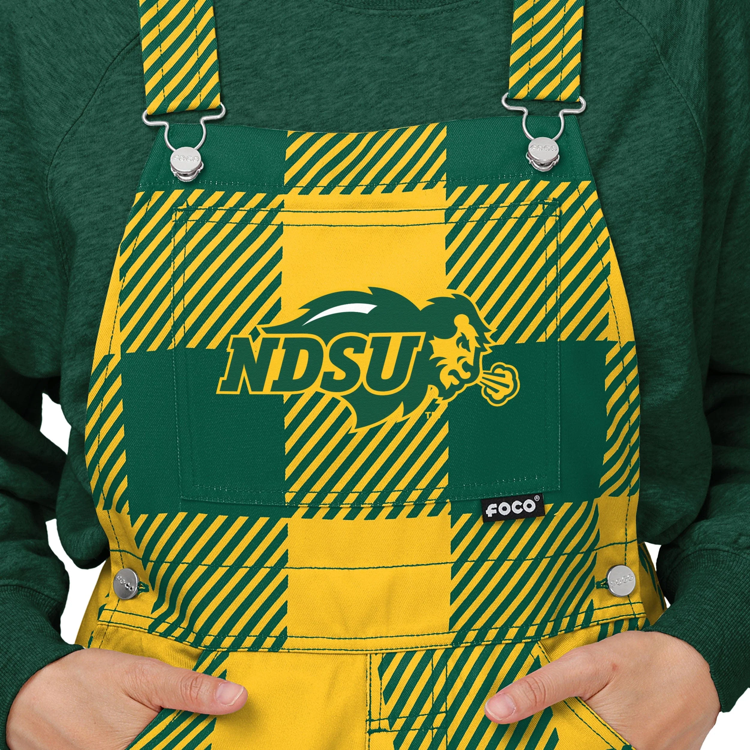 North Dakota State Bison NCAA Womens Plaid Bib Overalls - Image 4