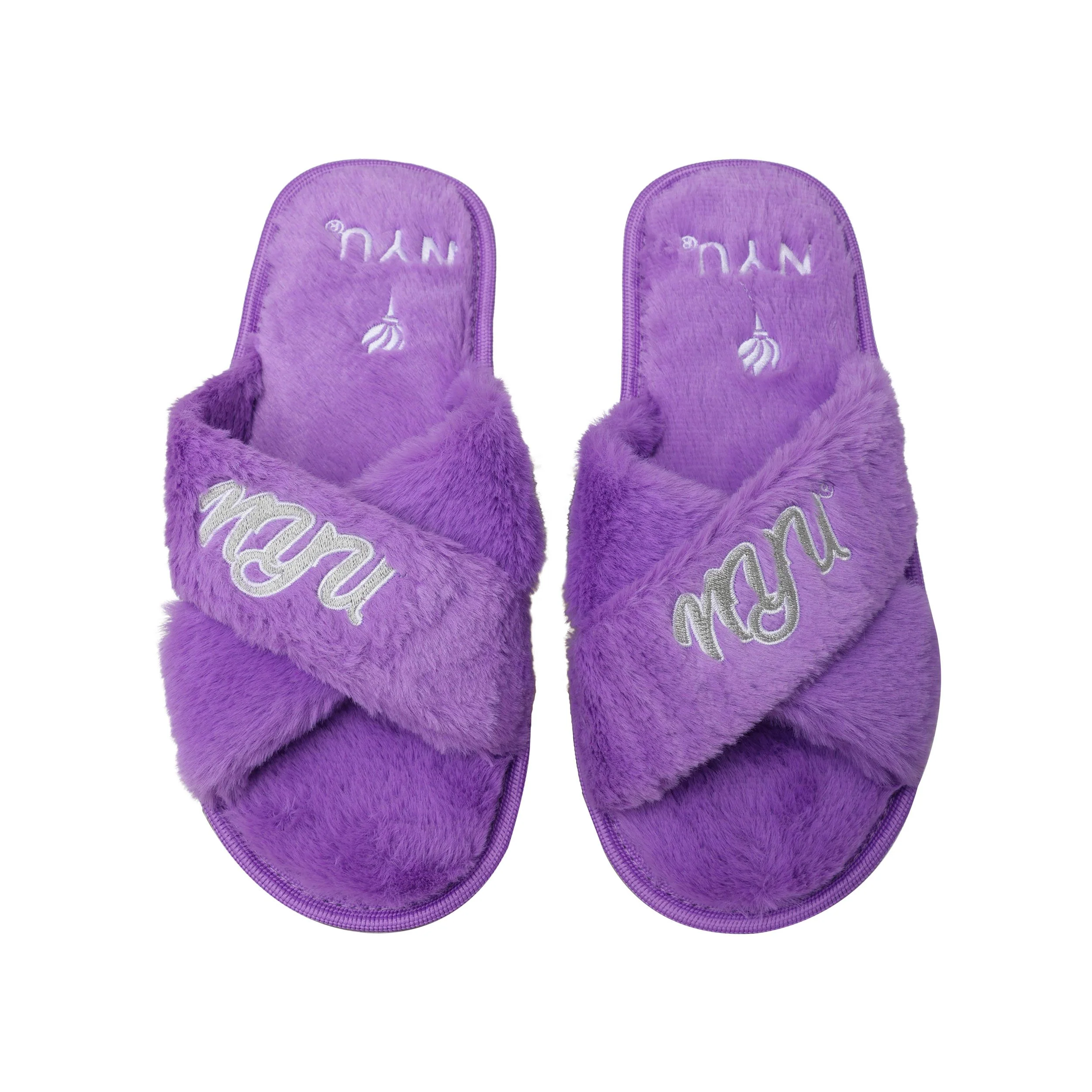 NYU Violets NCAA Womens Script Wordmark Fur Cross Slide - Image 2
