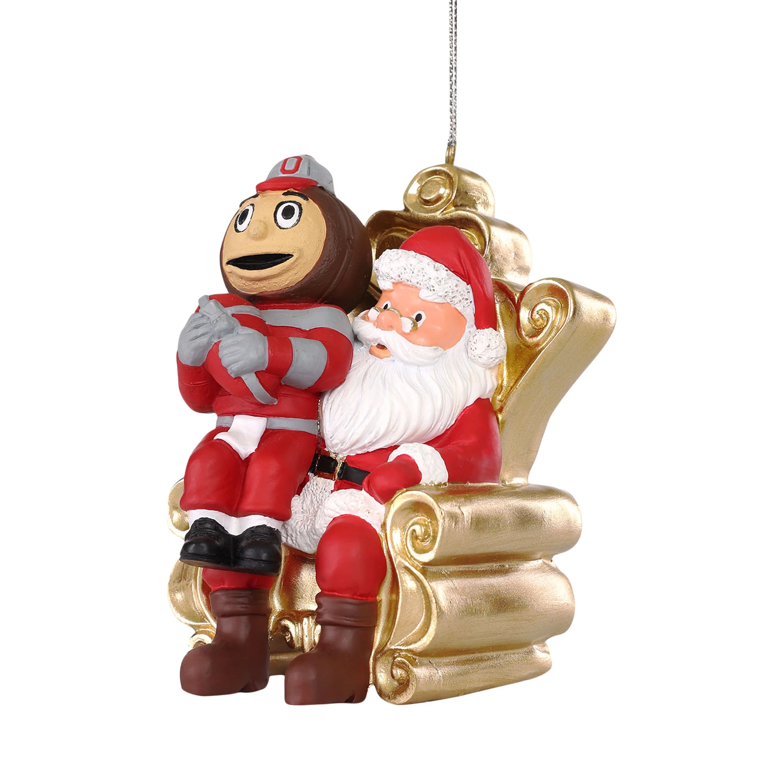 Ohio State Buckeyes NCAA Brutus Buckeye Mascot on Santas Lap Ornament - Image 2