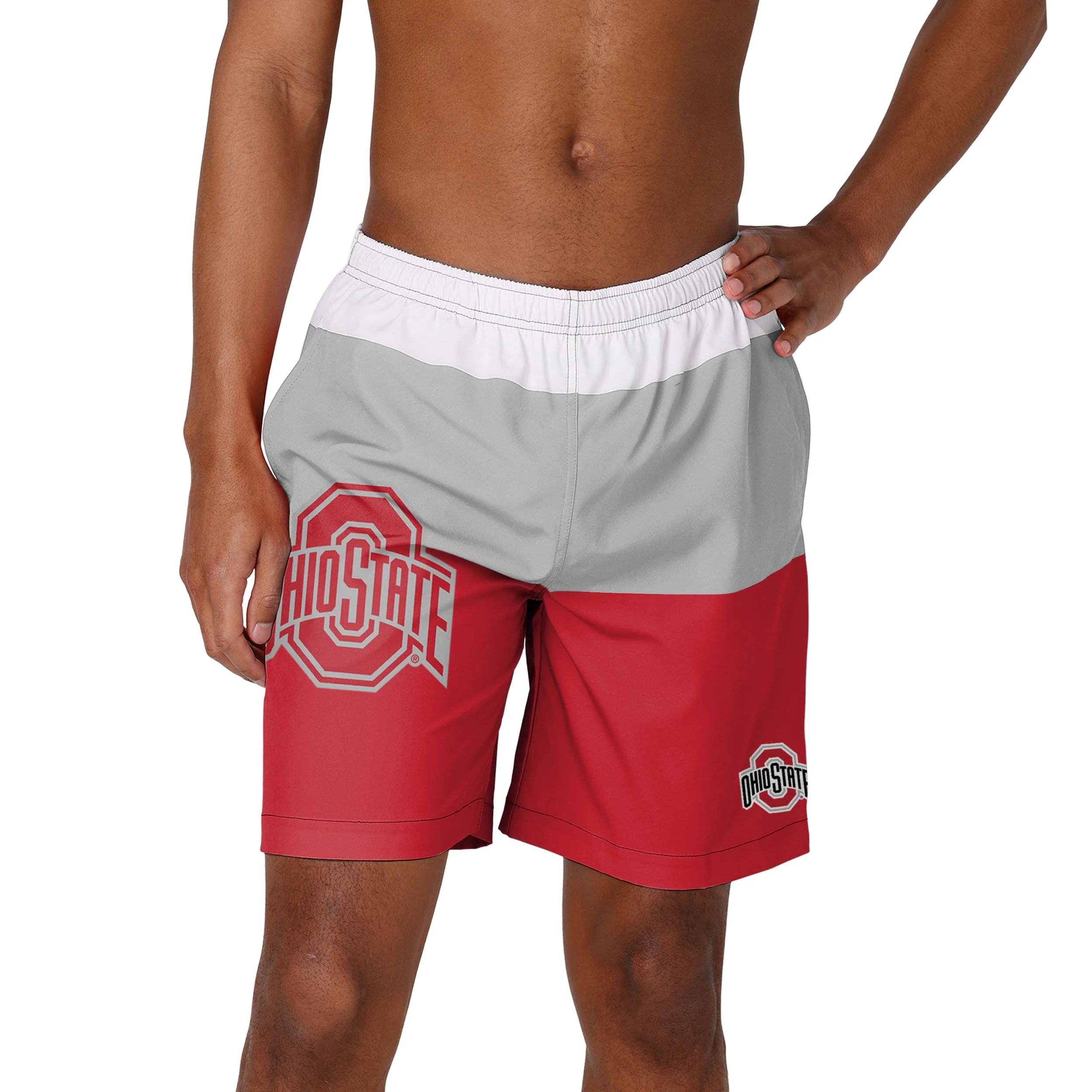 Ohio State Buckeyes NCAA Mens 3 Stripe Big Logo Swimming Trunks - Image 2