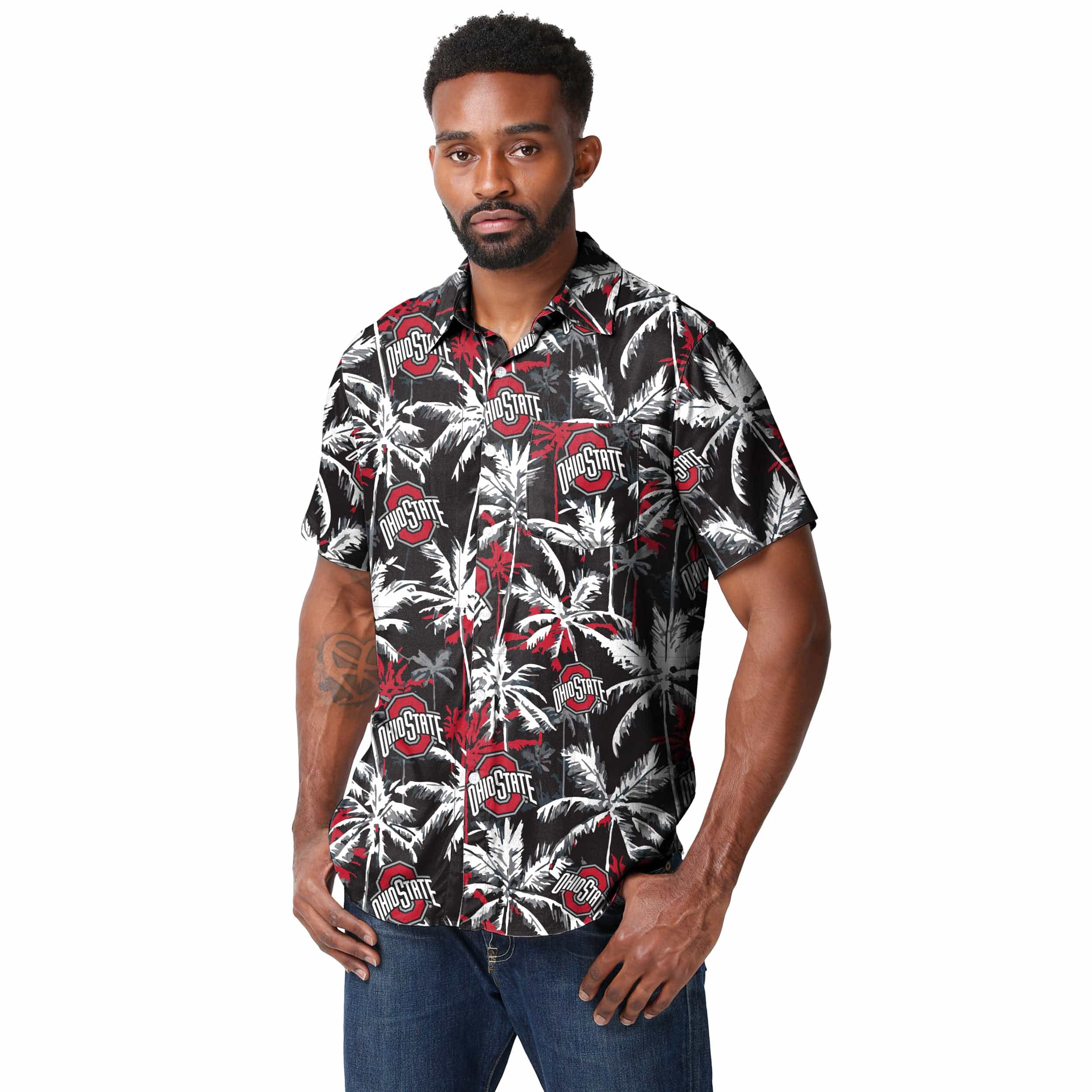 Ohio State Buckeyes NCAA Mens Black Floral Button Up Shirt - Image 2