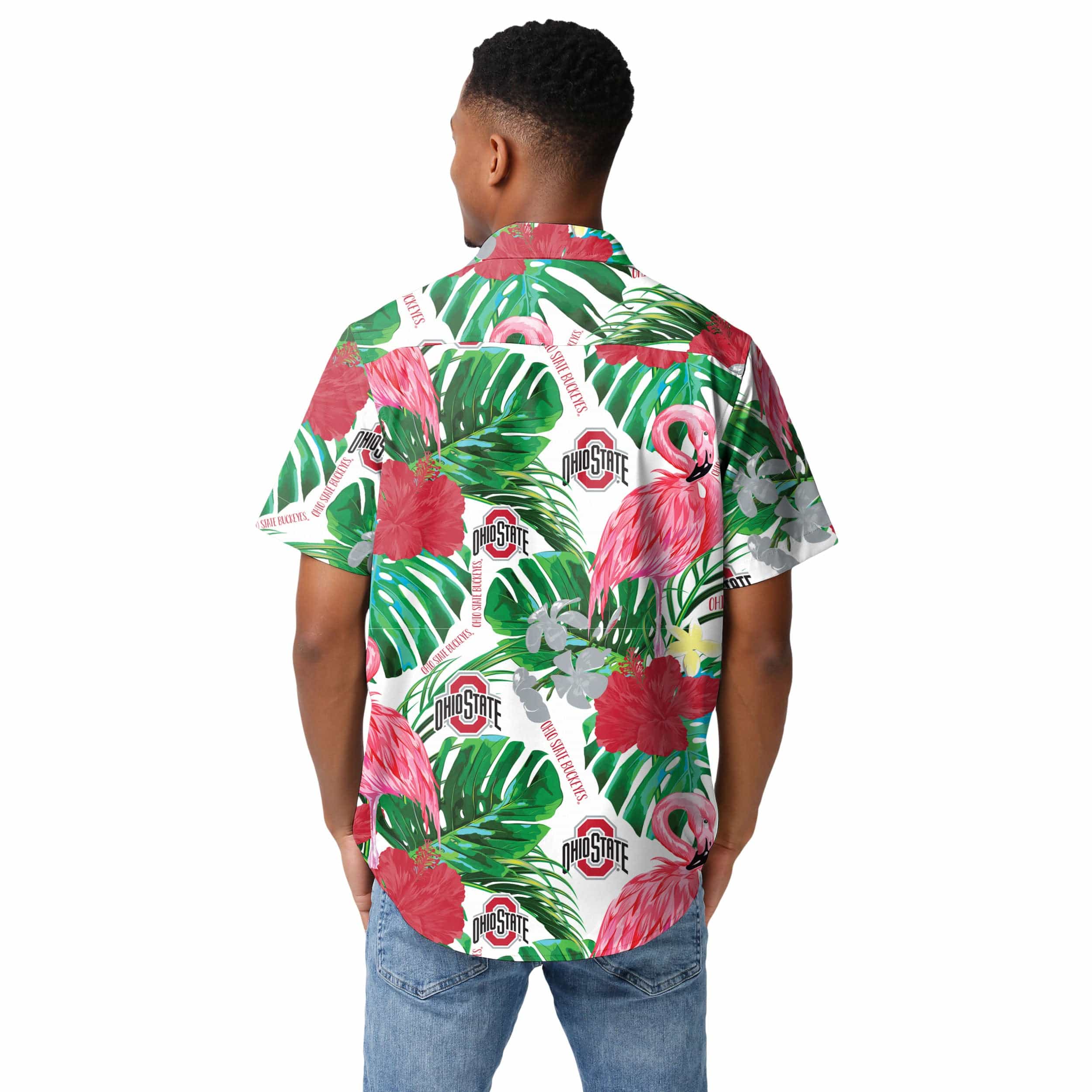 Ohio State Buckeyes NCAA Mens Flamingo Button Up Shirt - Image 3