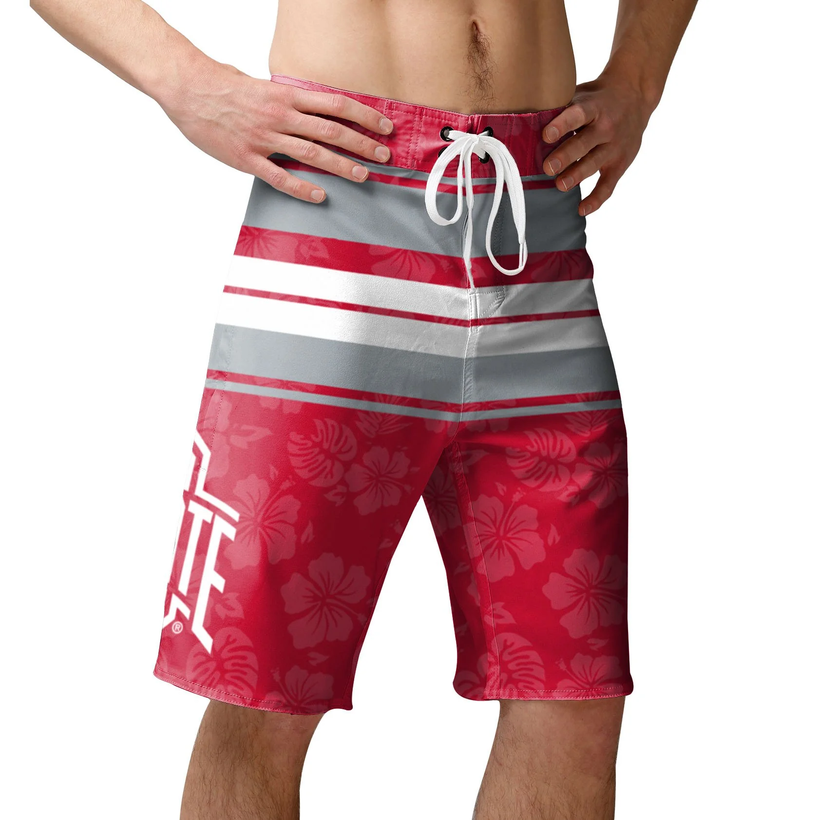 Ohio State Buckeyes NCAA Mens Hibiscus Boardwalk Stripe Boardshorts - Image 2