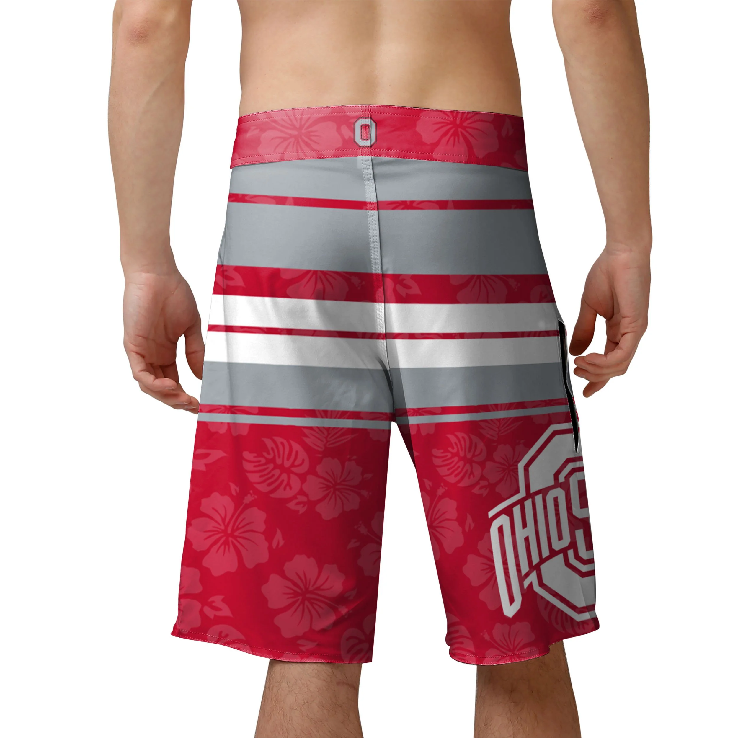 Ohio State Buckeyes NCAA Mens Hibiscus Boardwalk Stripe Boardshorts - Image 3