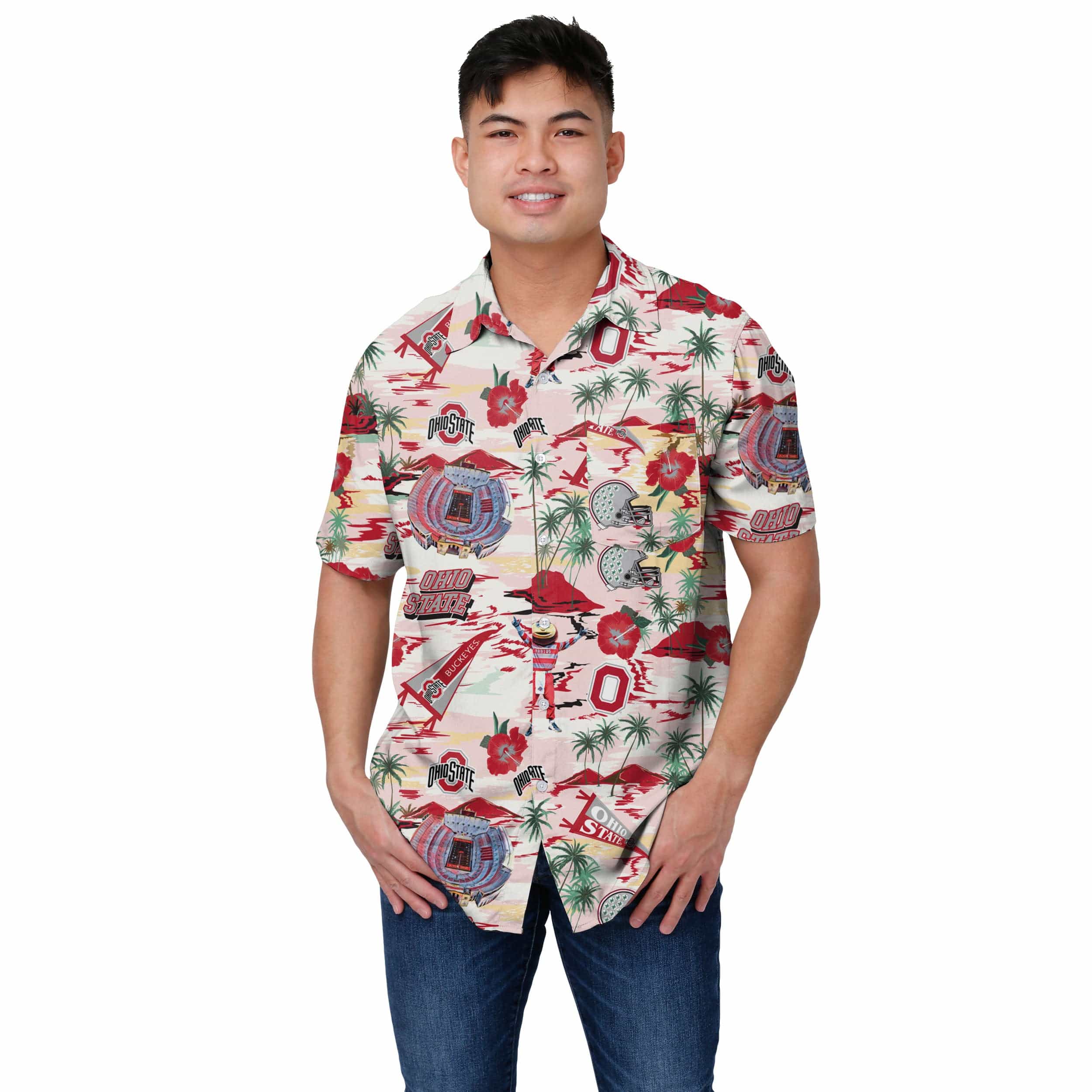 Ohio State Buckeyes NCAA Mens Thematic Stadium Print Button Up Shirt - Image 2