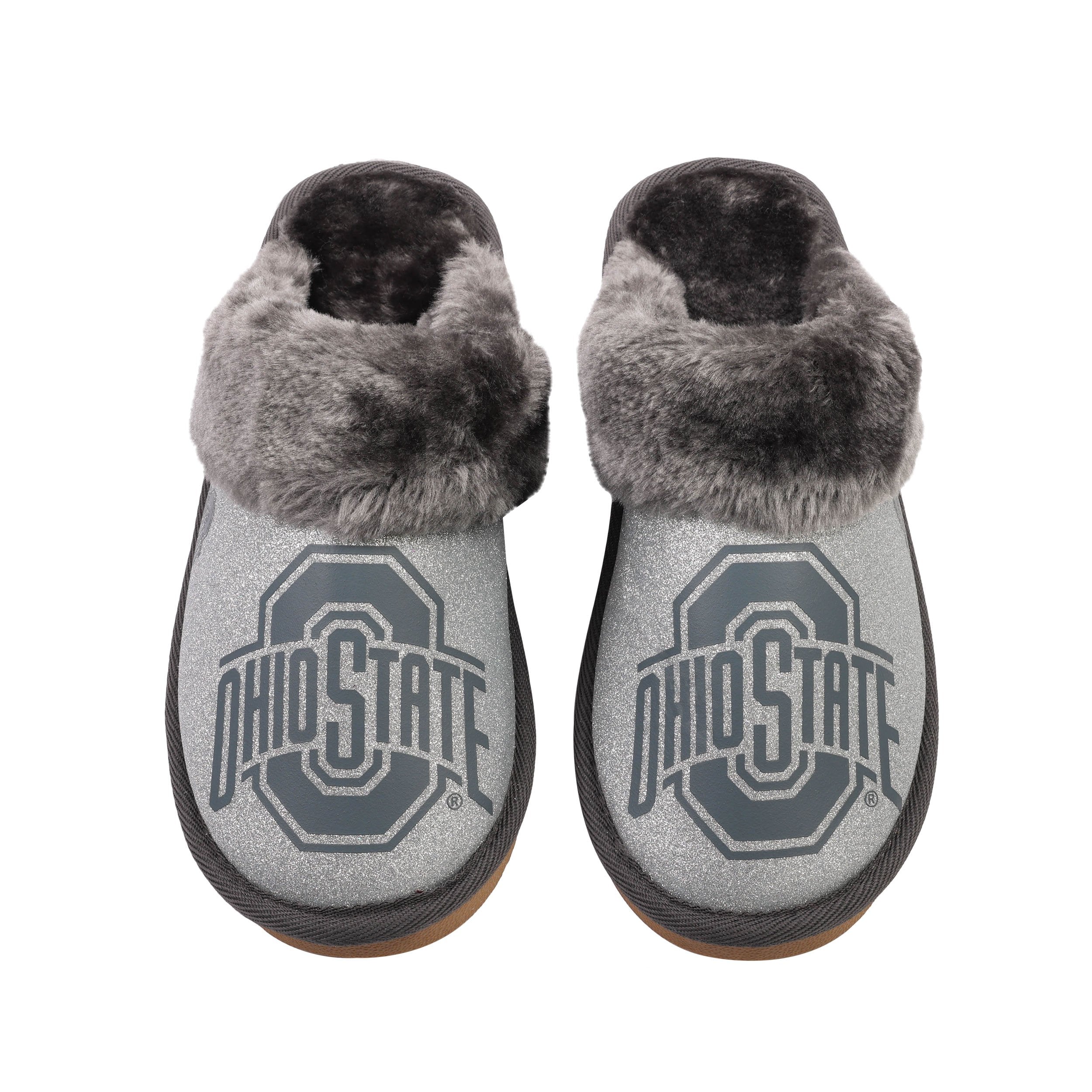Ohio State Buckeyes NCAA Womens Glitter Open Back Fur Moccasin Slippers - Image 2