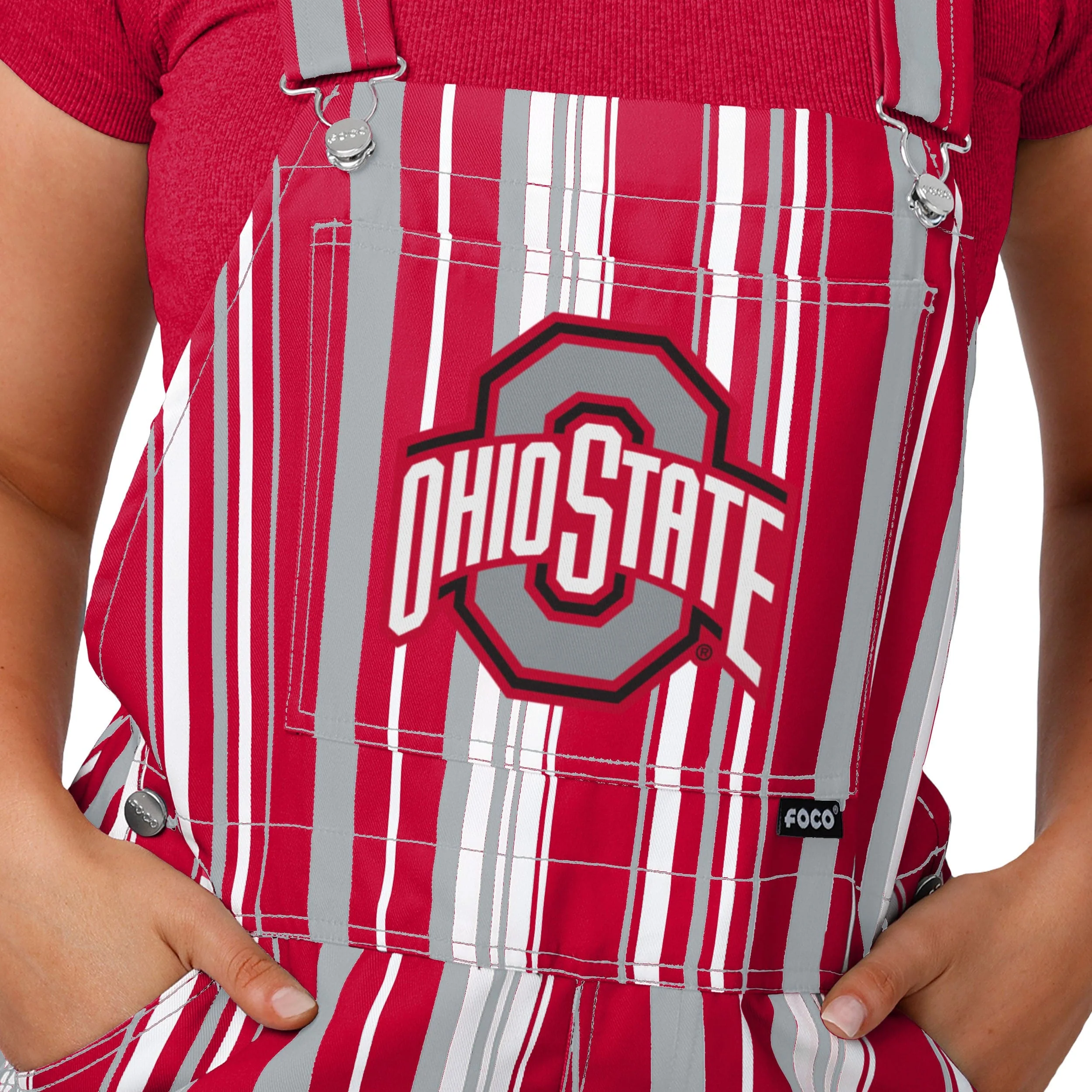 Ohio State Buckeyes NCAA Womens Hyper Stripe Bib Overalls - Image 4