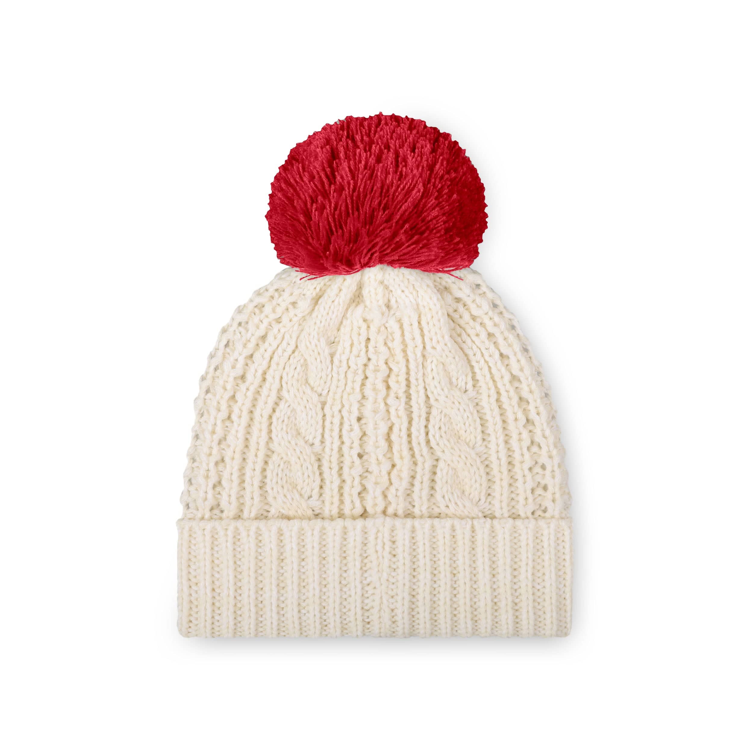 Ohio State Buckeyes NCAA Womens Primary Logo White Cable Knit Pom Beanie - Image 2