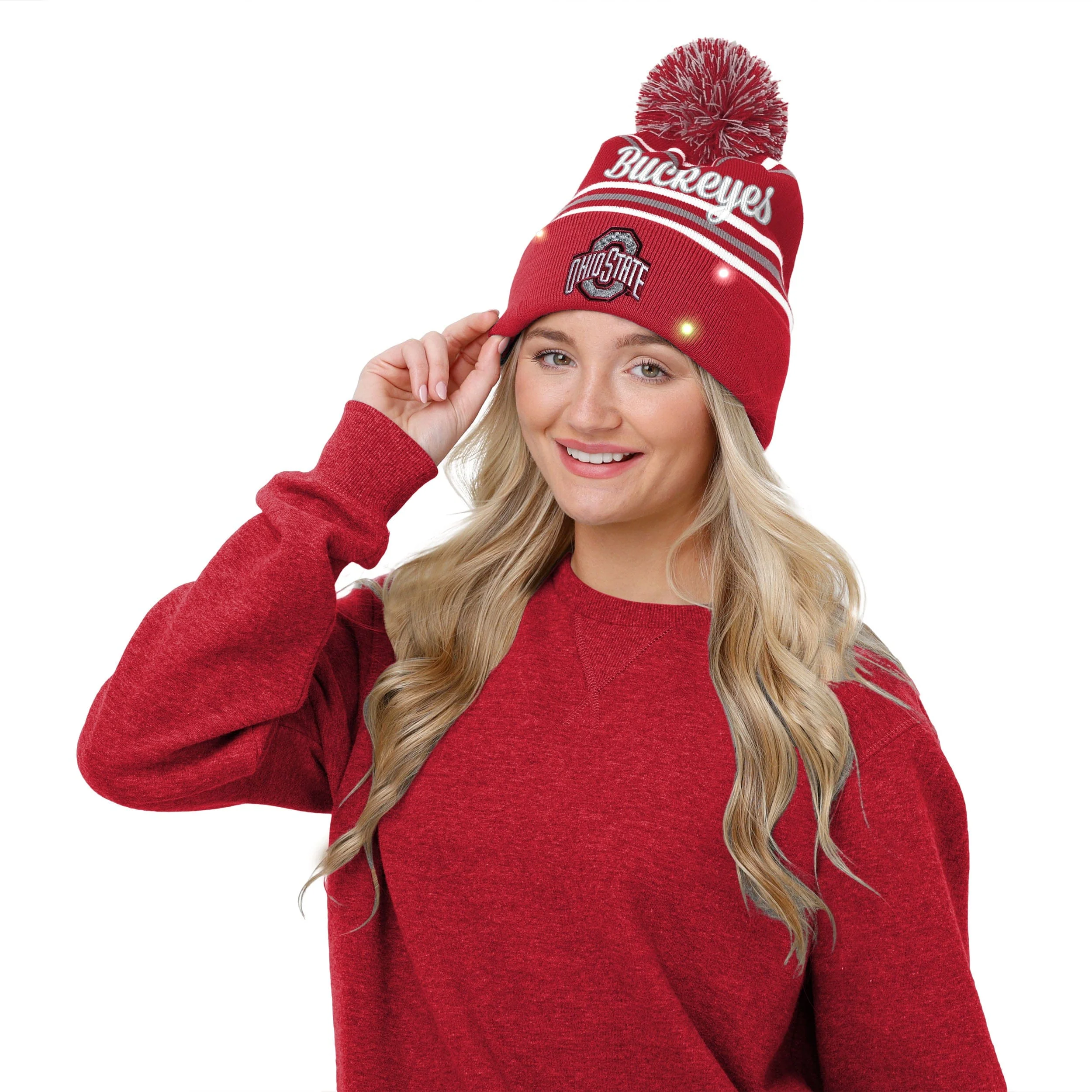 Ohio State Buckeyes NCAA Womens Wordmark Script Light Up Beanie - Image 3