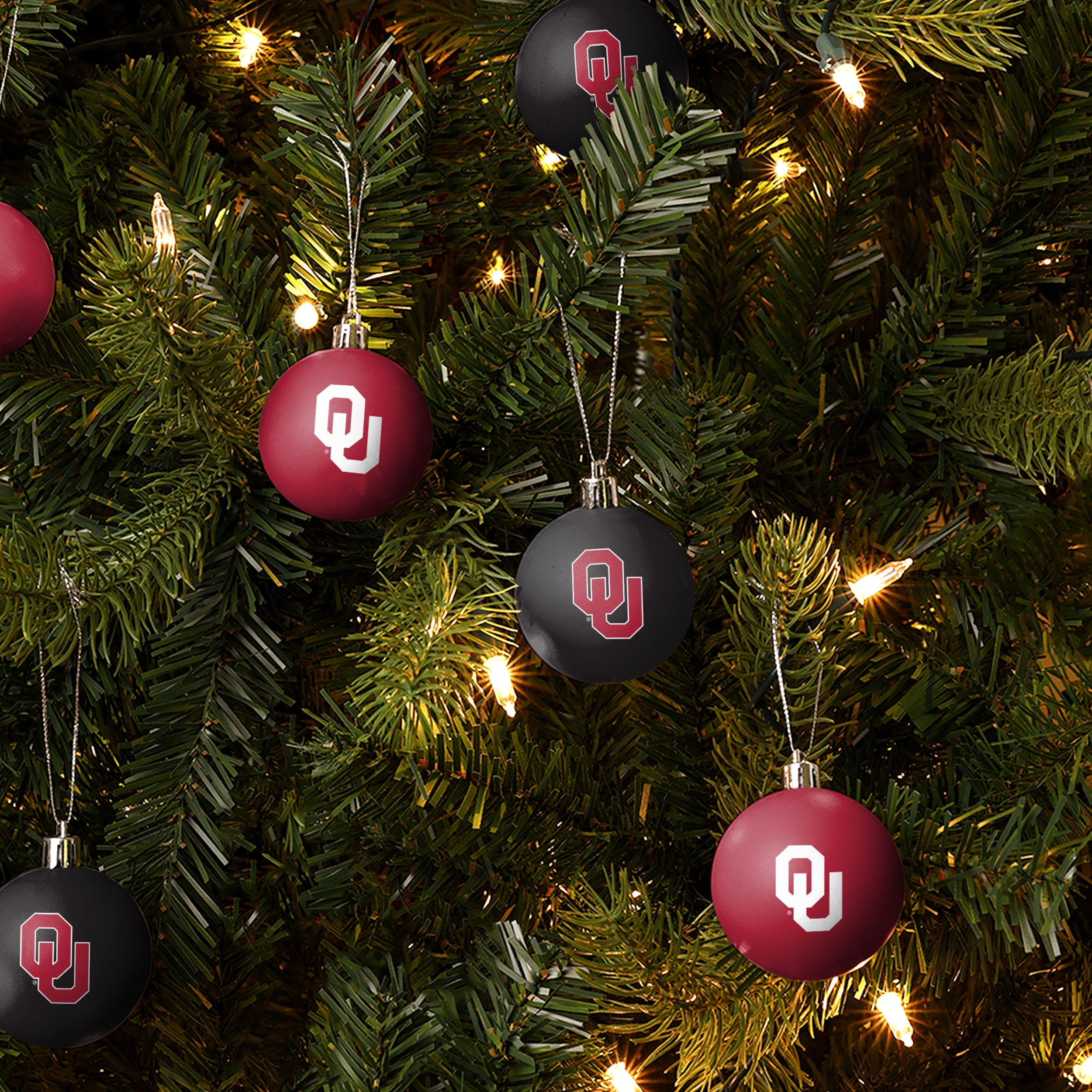 Oklahoma Sooners NCAA 12 Pack Plastic Ball Ornament Set - Image 2