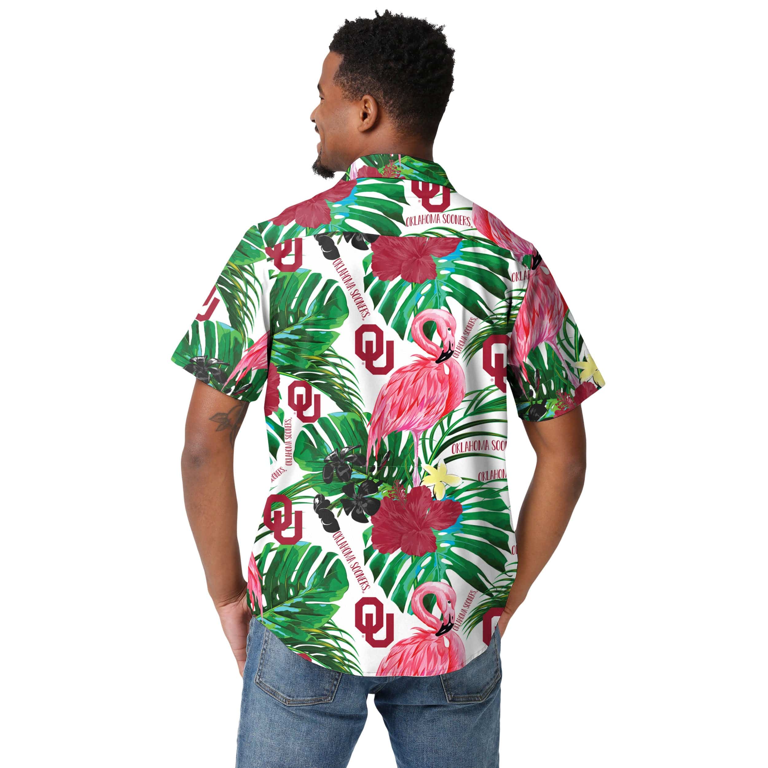 Oklahoma Sooners NCAA Mens Flamingo Button Up Shirt - Image 3