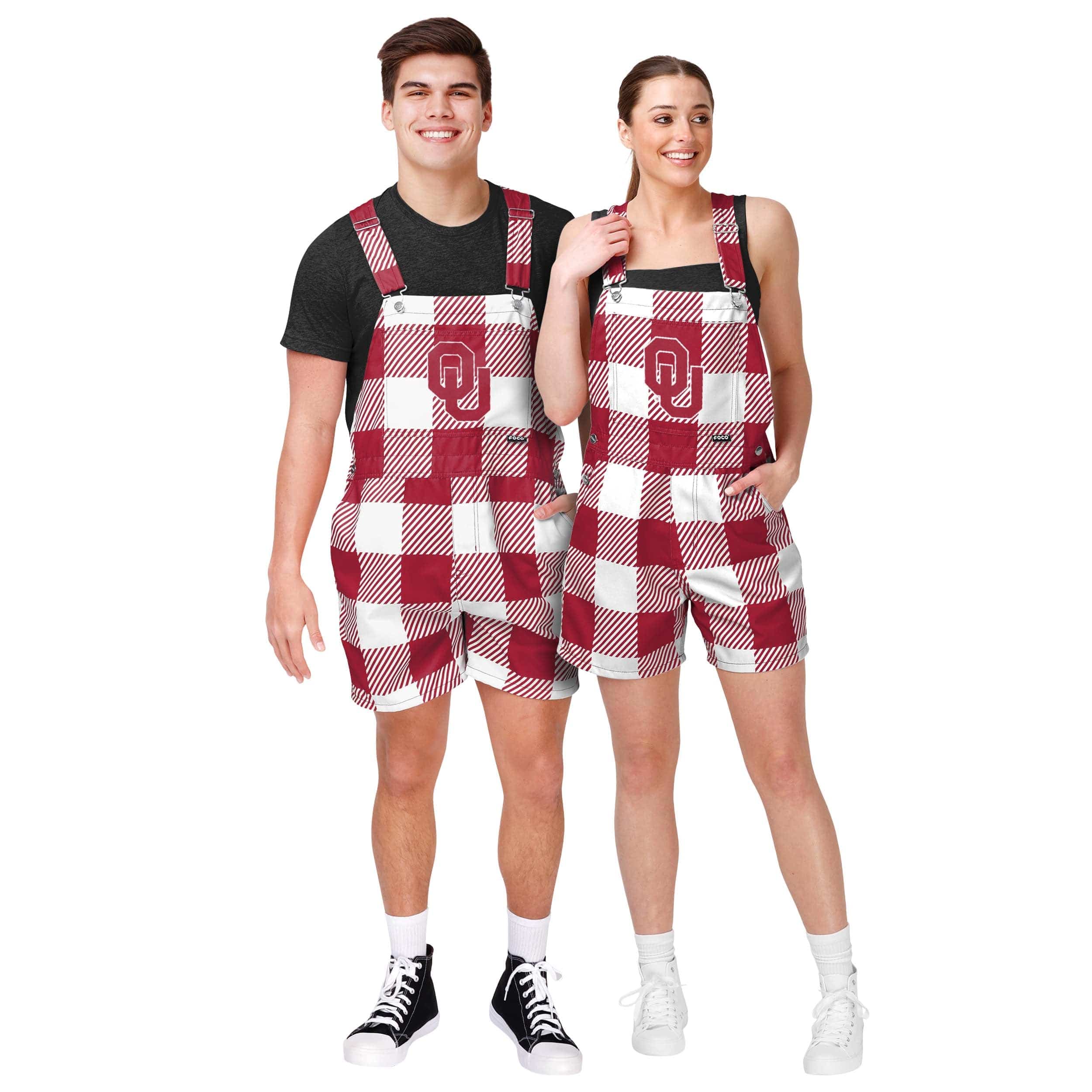 Oklahoma Sooners NCAA Mens Plaid Bib Shortalls - Image 3