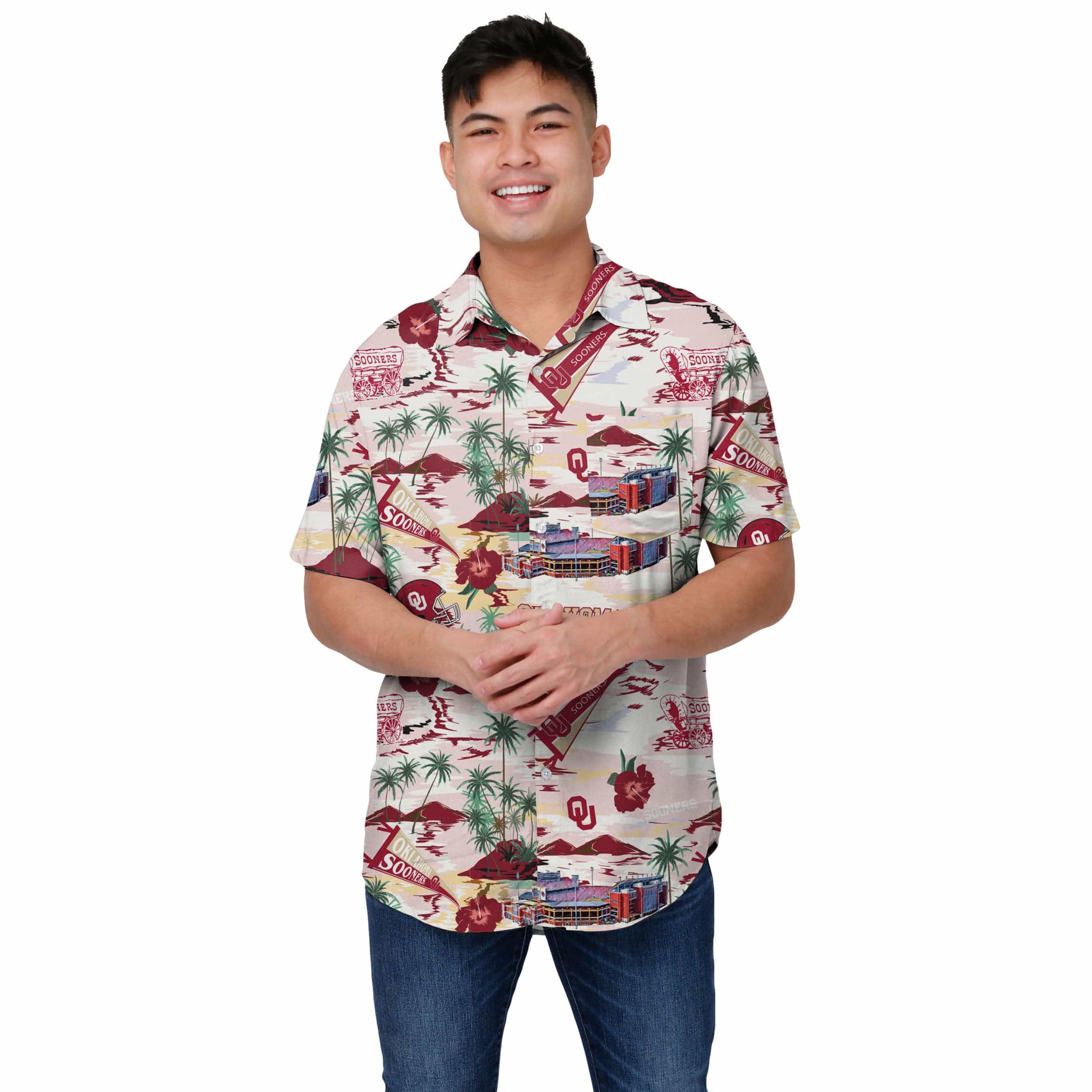 Oklahoma Sooners NCAA Mens Thematic Stadium Print Button Up Shirt - Image 2