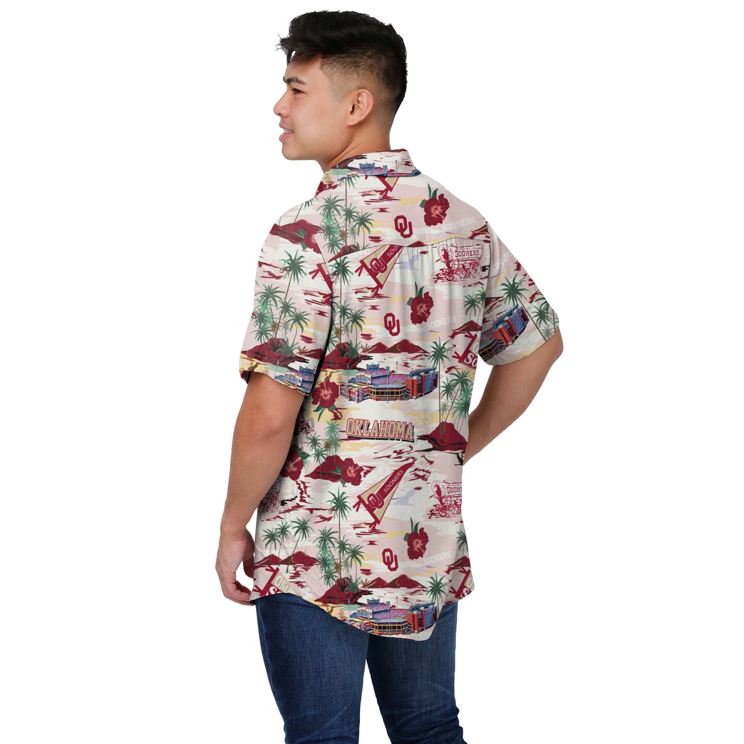 Oklahoma Sooners NCAA Mens Thematic Stadium Print Button Up Shirt - Image 3
