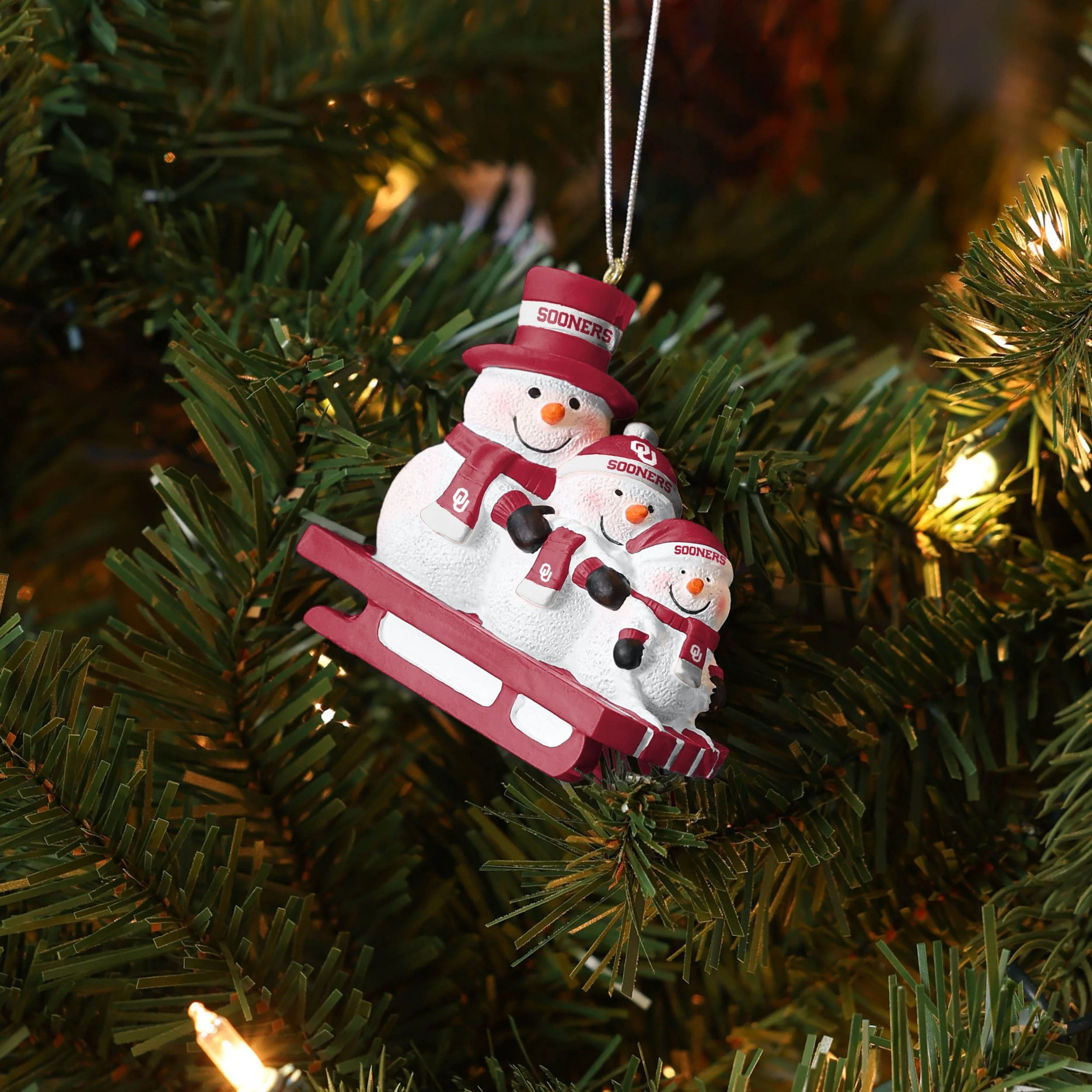 Oklahoma Sooners NCAA Sledding Snowmen Ornament - Image 4