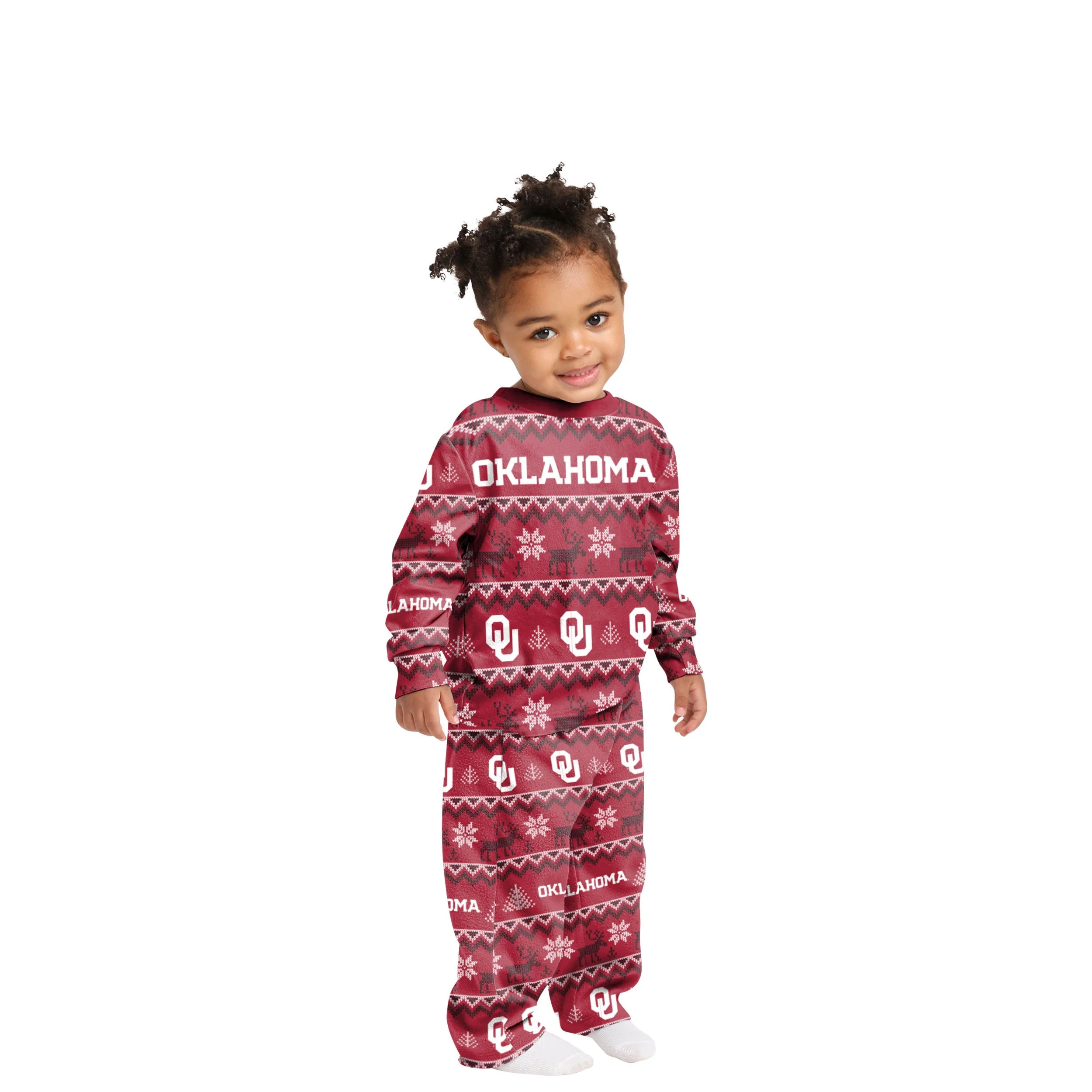 Oklahoma Sooners NCAA Ugly Pattern Family Holiday Pajamas - Image 3