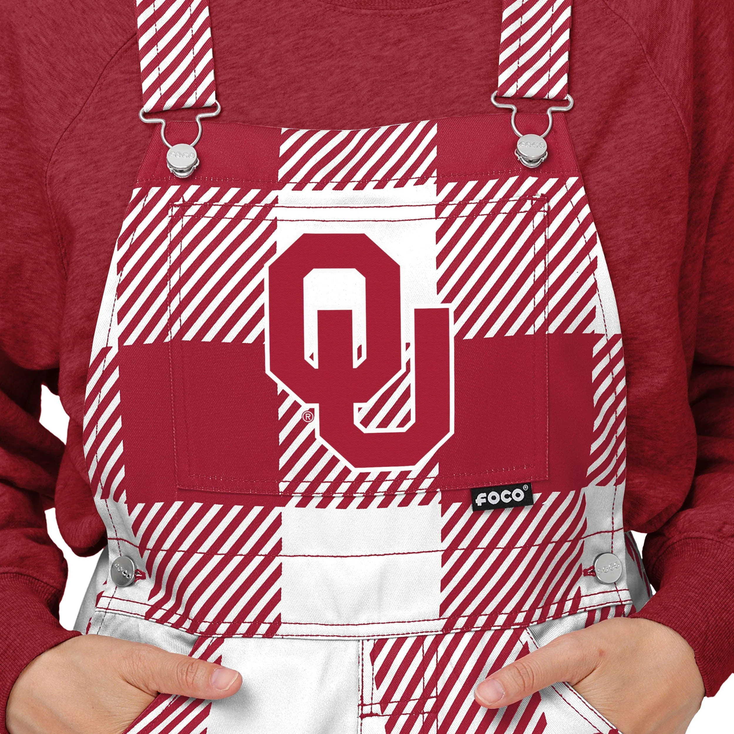 Oklahoma Sooners NCAA Womens Plaid Bib Overalls - Image 4