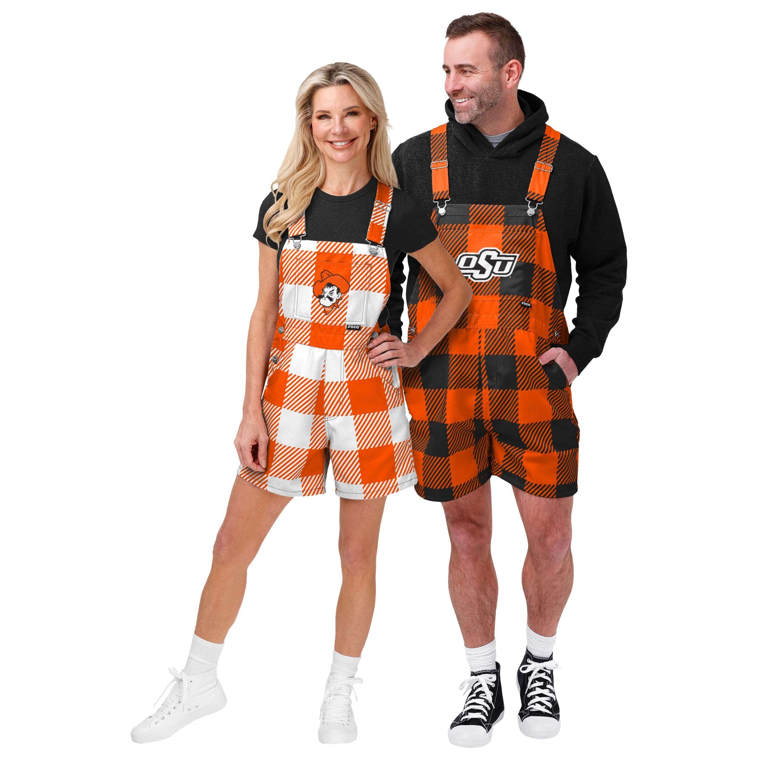 Oklahoma State Cowboys NCAA Mens Plaid Bib Shortalls - Image 3