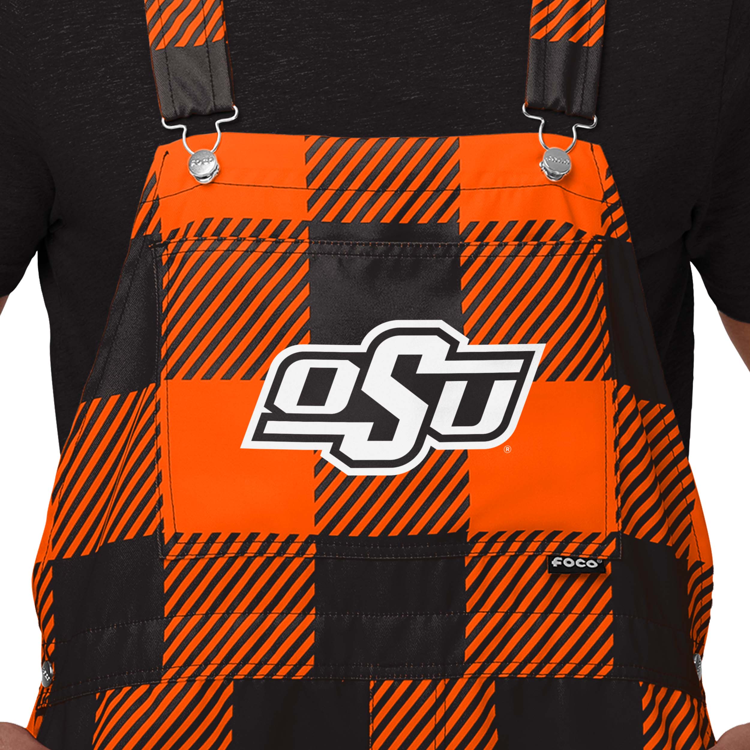 Oklahoma State Cowboys NCAA Mens Plaid Bib Shortalls - Image 4