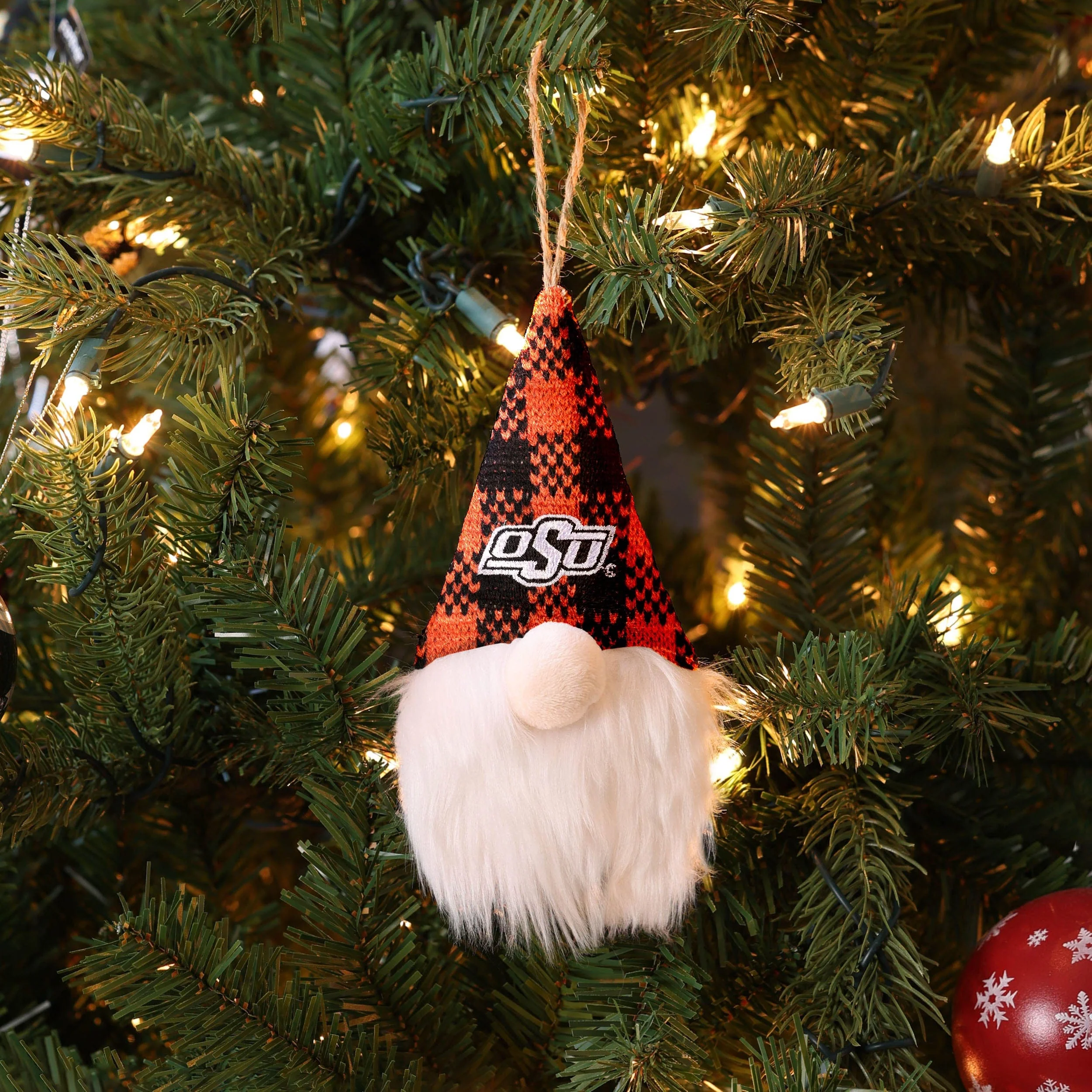 Oklahoma State Cowboys NCAA Plaid Hat Plush Gnome Ornament - Image 3