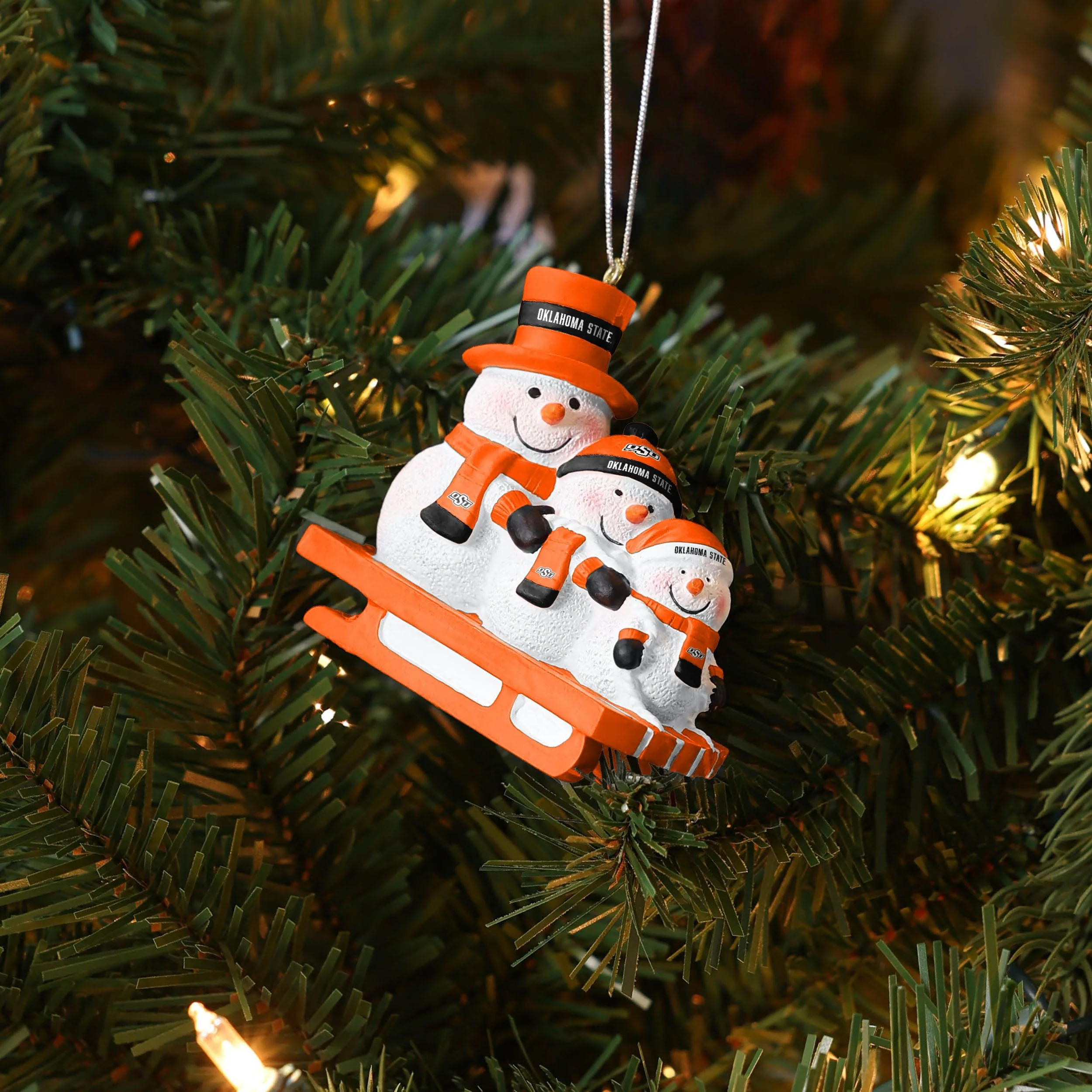 Oklahoma State Cowboys NCAA Sledding Snowmen Ornament - Image 4