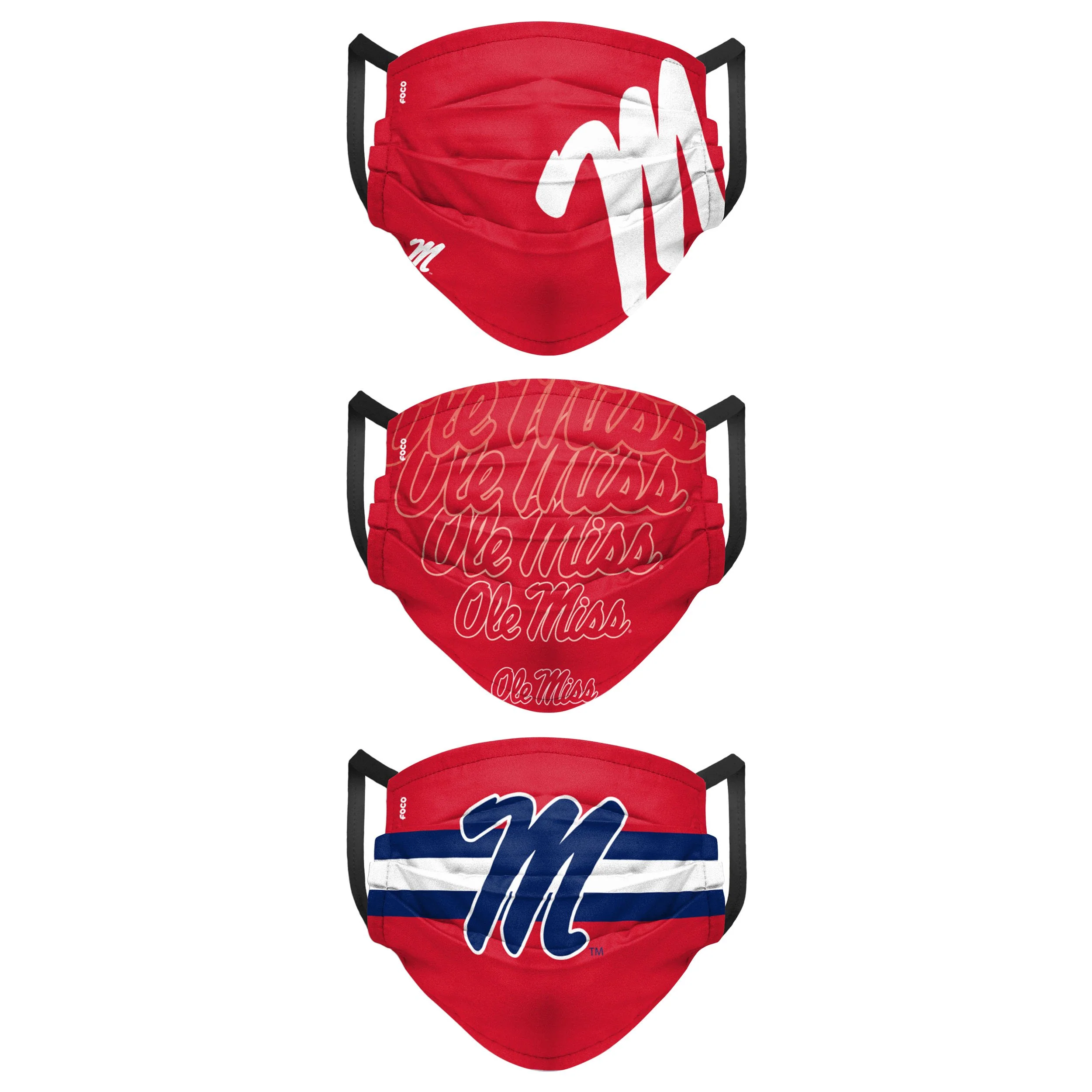 Ole Miss Rebels NCAA Mens Matchday 3 Pack Face Cover - Image 2