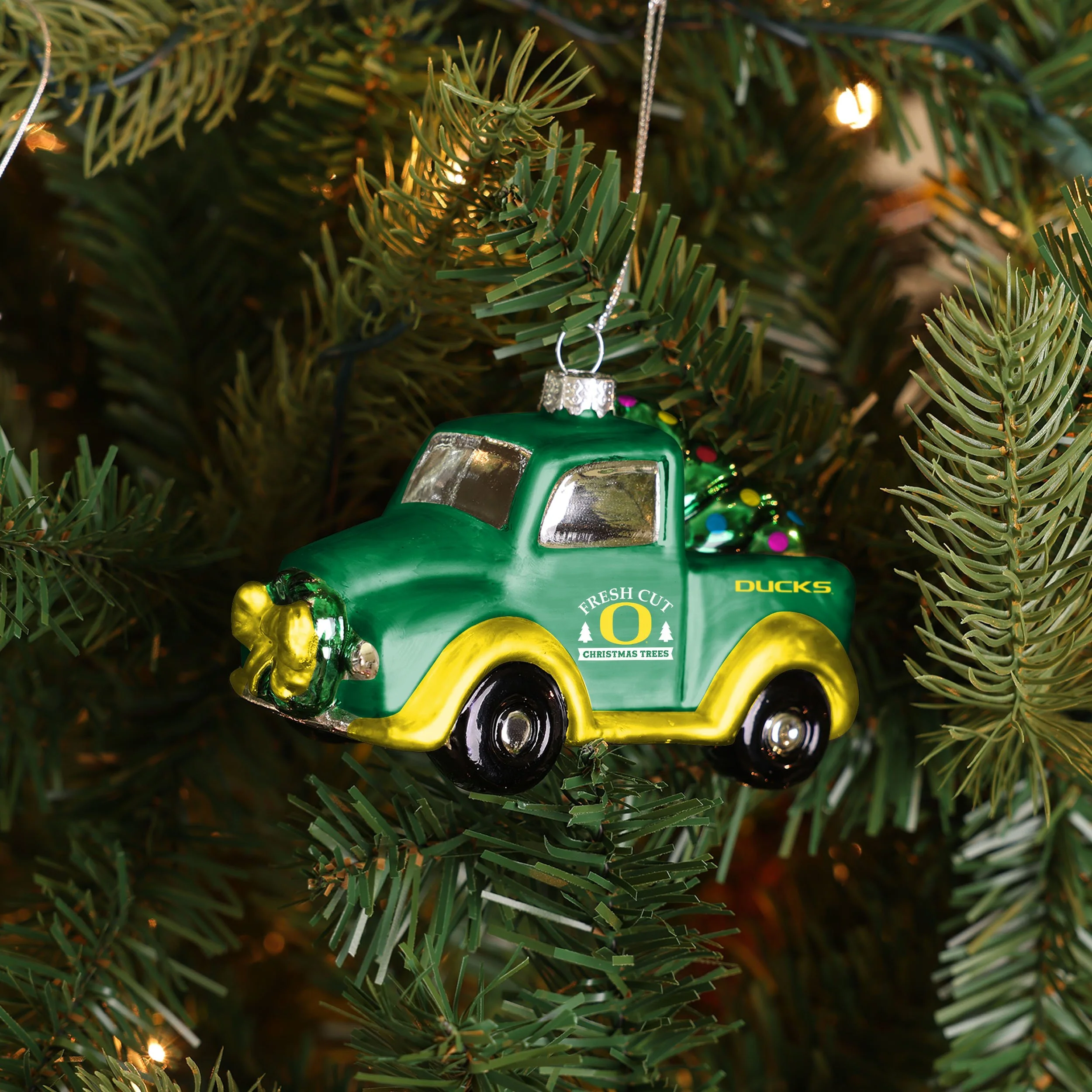 Oregon Ducks NCAA Blown Glass Truck Ornament - Image 3