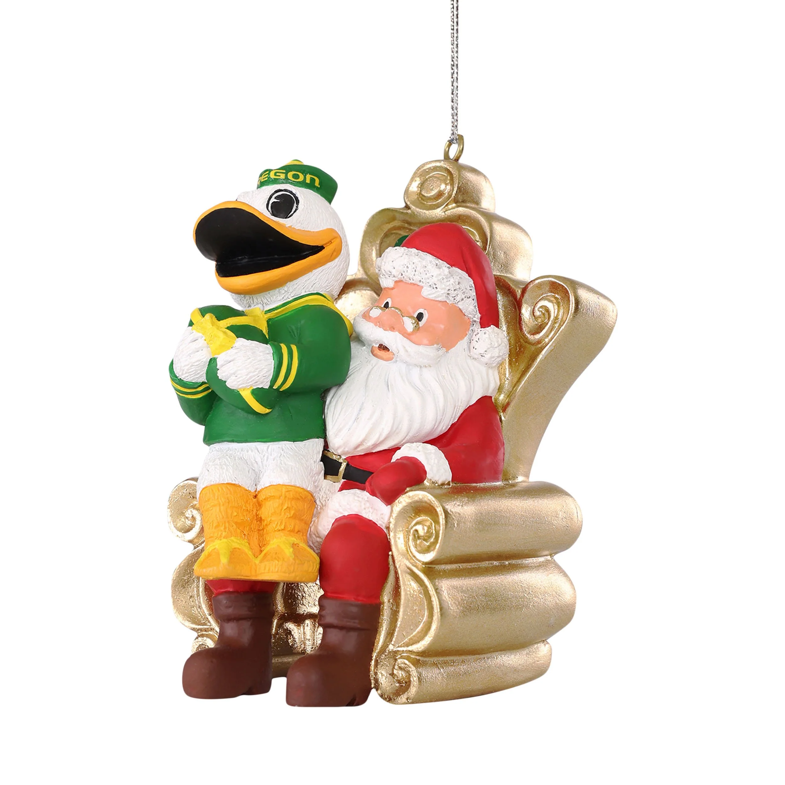 Oregon Ducks NCAA The Duck Mascot on Santas Lap Ornament - Image 2
