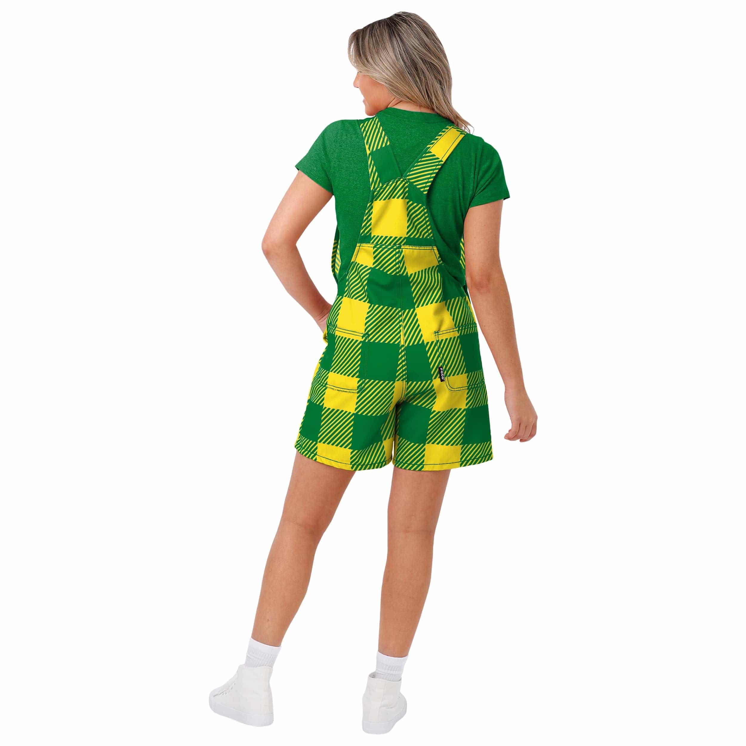 Oregon Ducks NCAA Womens Plaid Bib Shortalls - Image 2